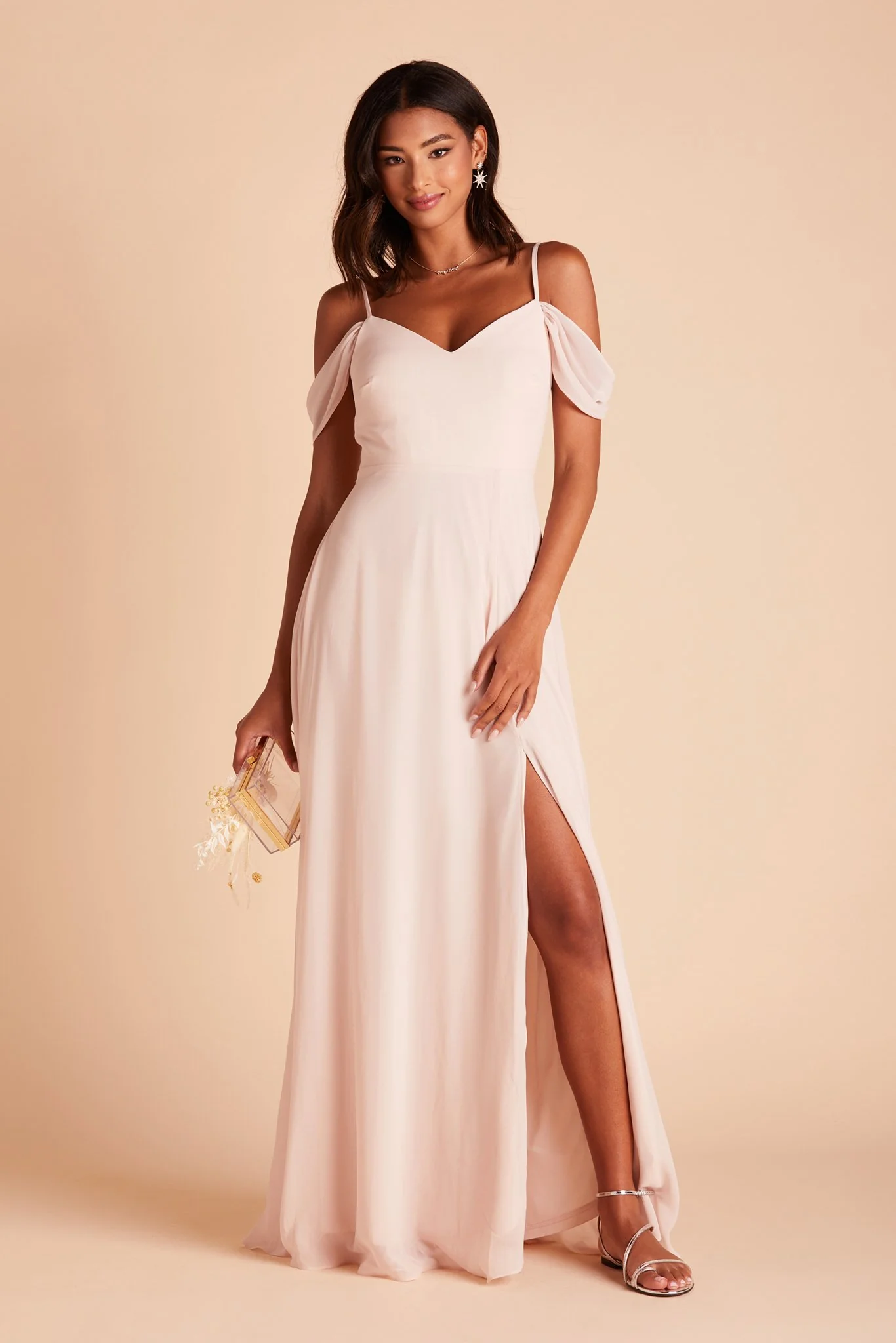 Devin Chiffon Dress With Slit - Pale Blush - Image 3
