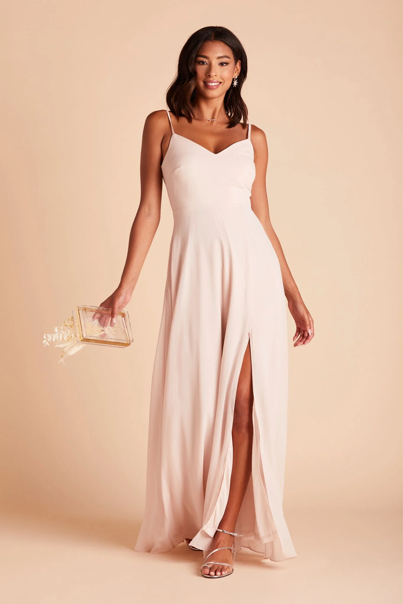 Devin Chiffon Dress With Slit - Pale Blush - Image 4