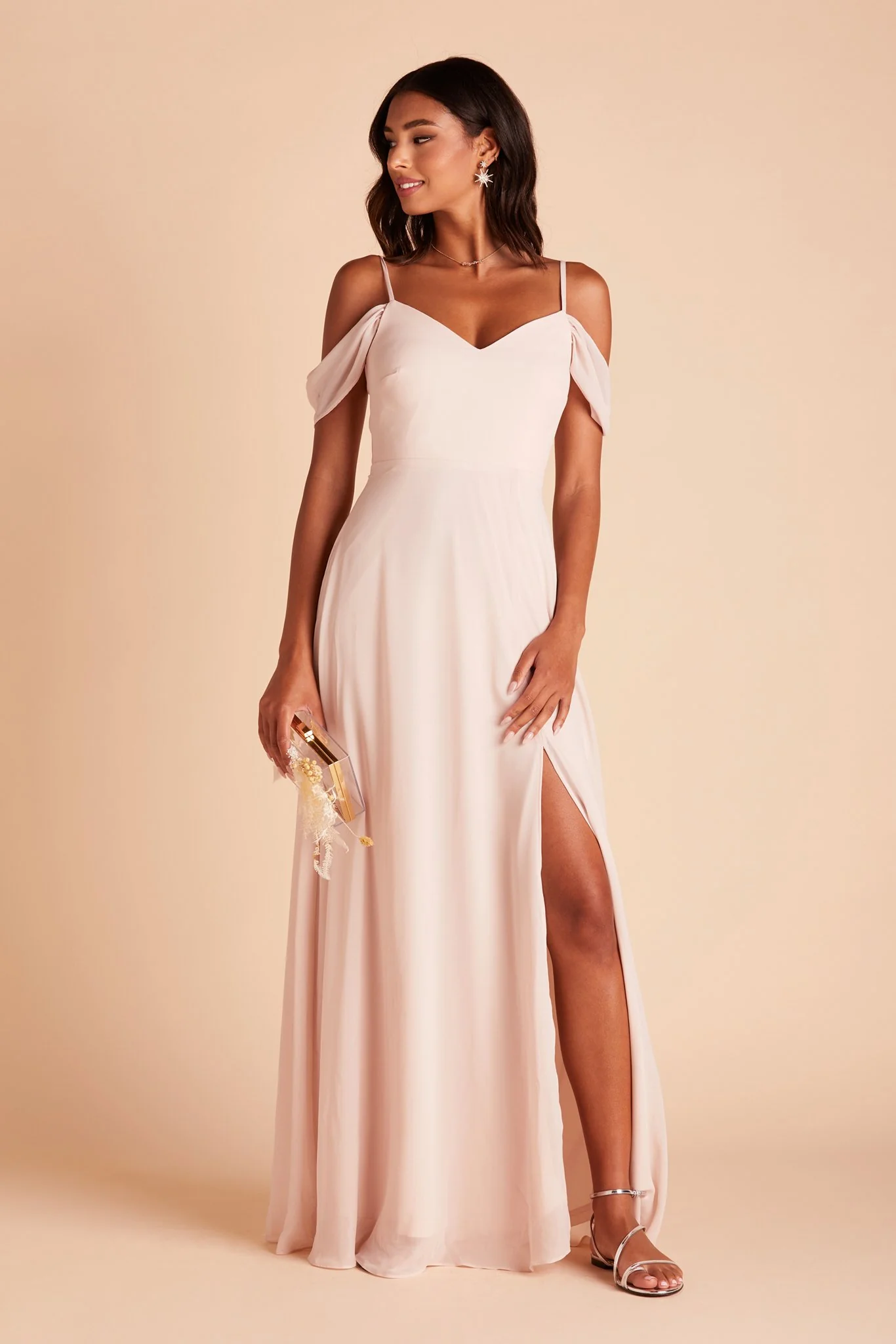 Devin Chiffon Dress With Slit - Pale Blush - Image 7