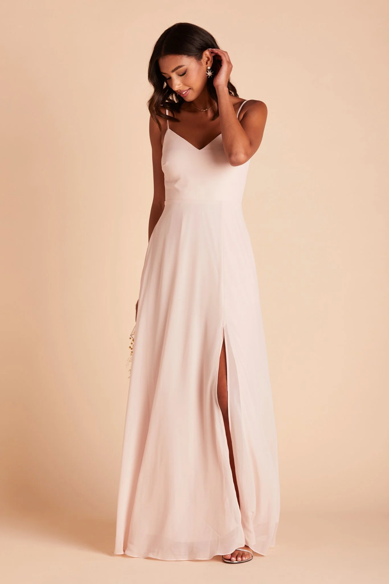 Devin Chiffon Dress With Slit - Pale Blush - Image 8