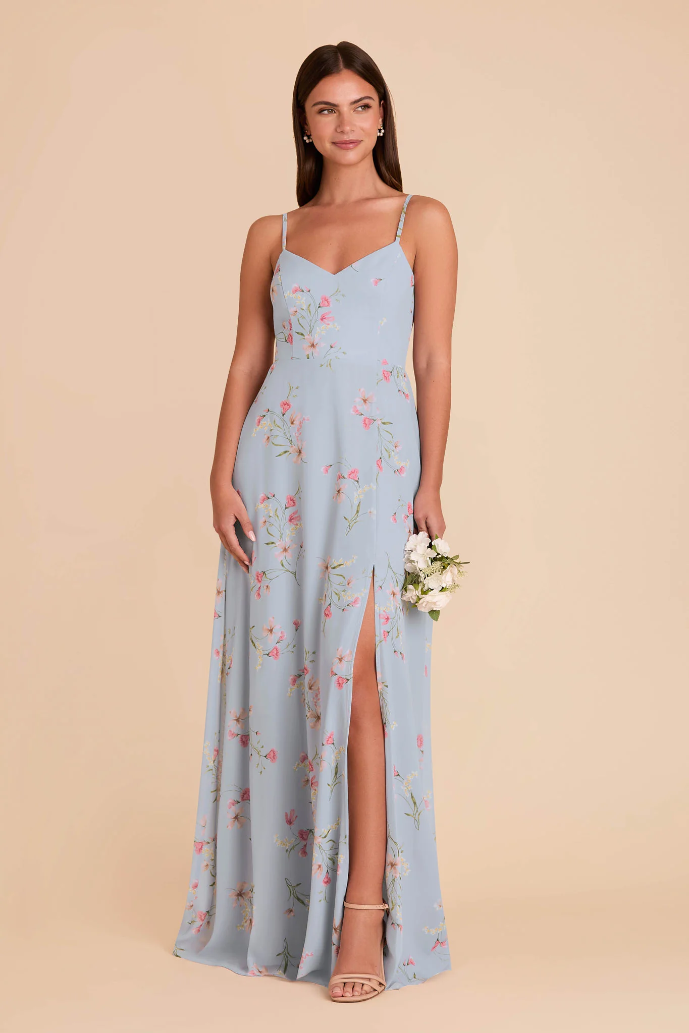 Devin Chiffon Dress With Slit - Periwinkle Blue Le Fleur - Image 3