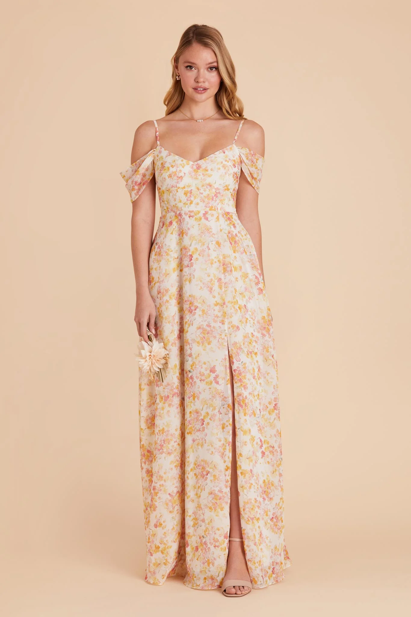 Devin Chiffon Dress With Slit - Pressed Floral