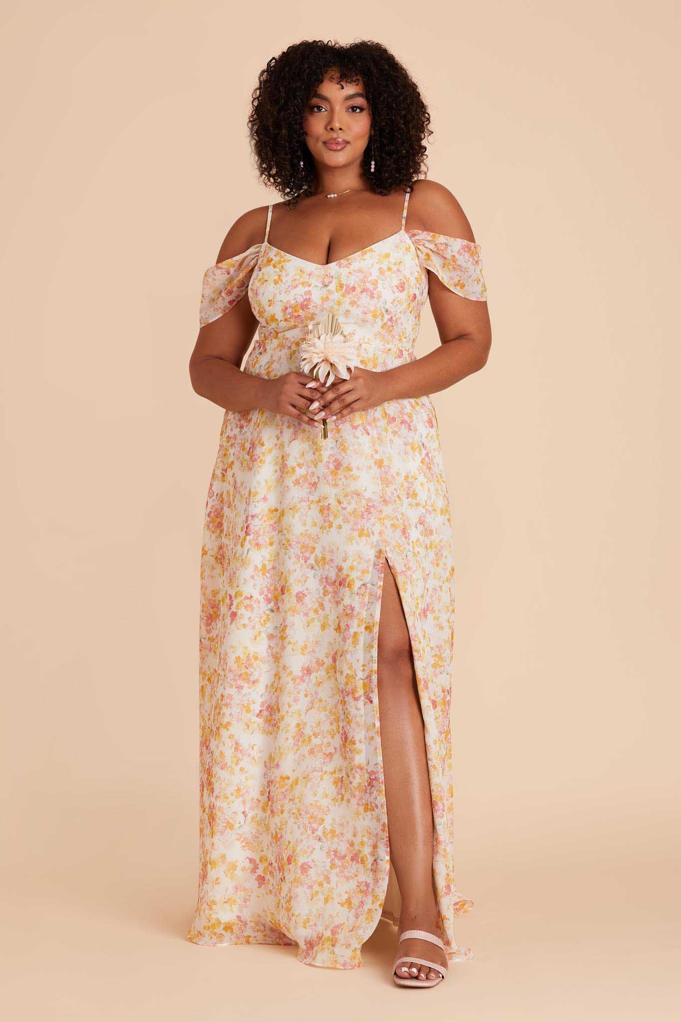 Devin Chiffon Dress With Slit - Pressed Floral - Image 10