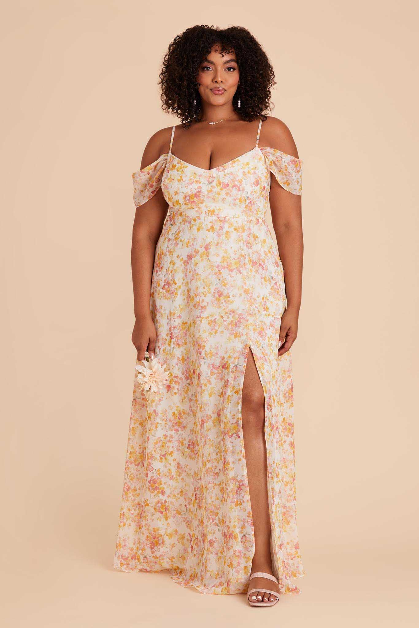 Devin Chiffon Dress With Slit - Pressed Floral - Image 11