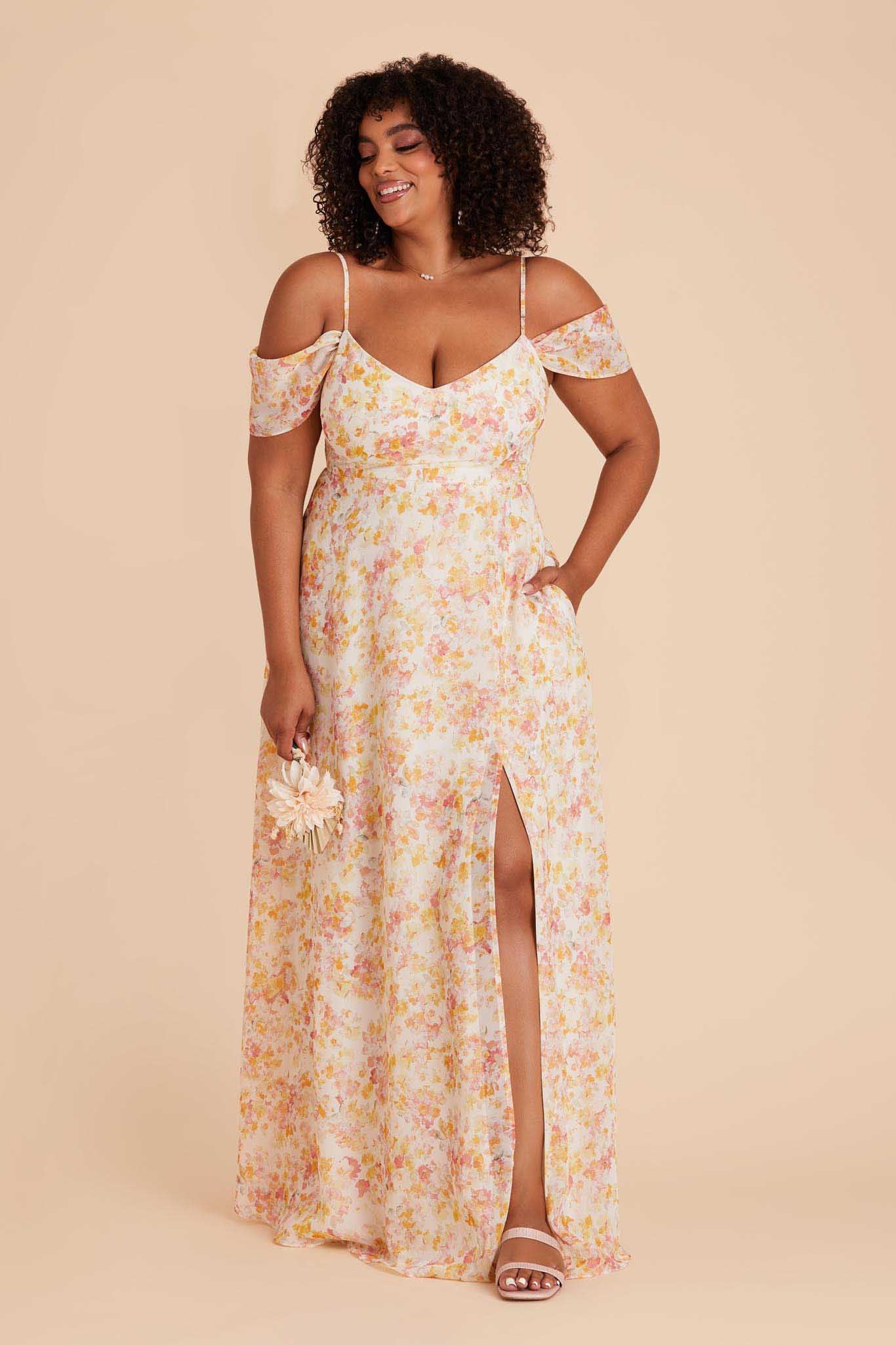 Devin Chiffon Dress With Slit - Pressed Floral - Image 12