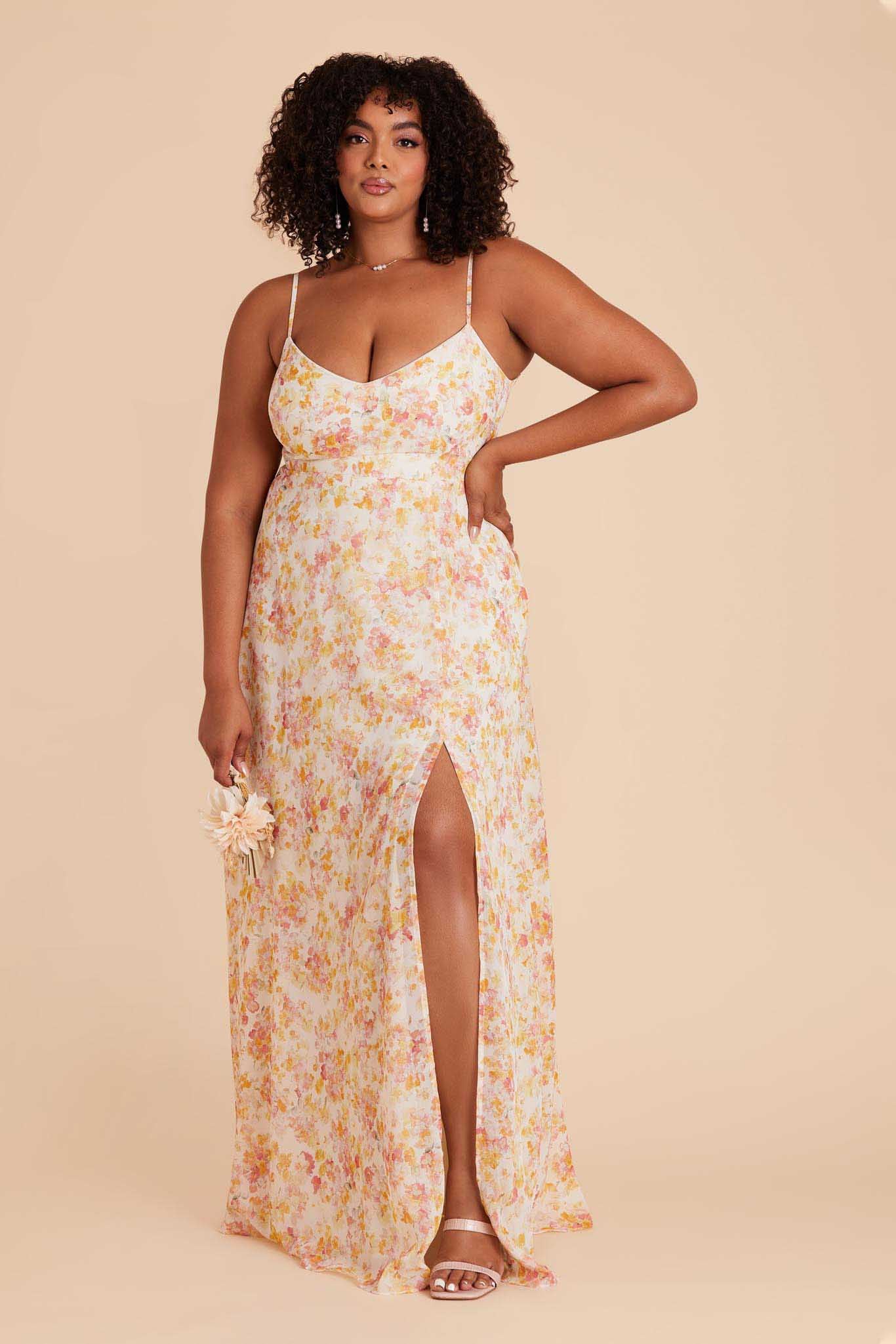 Devin Chiffon Dress With Slit - Pressed Floral - Image 13
