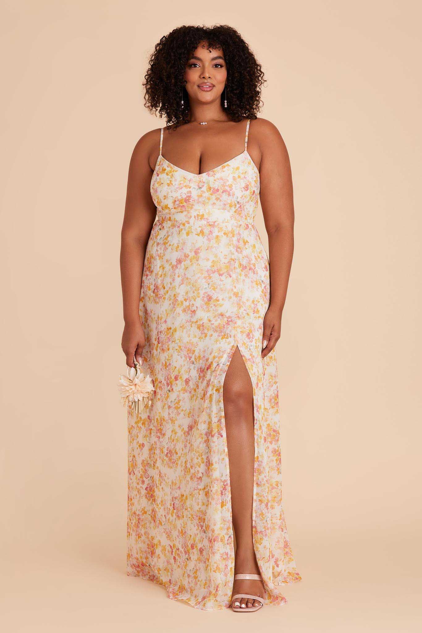 Devin Chiffon Dress With Slit - Pressed Floral - Image 2