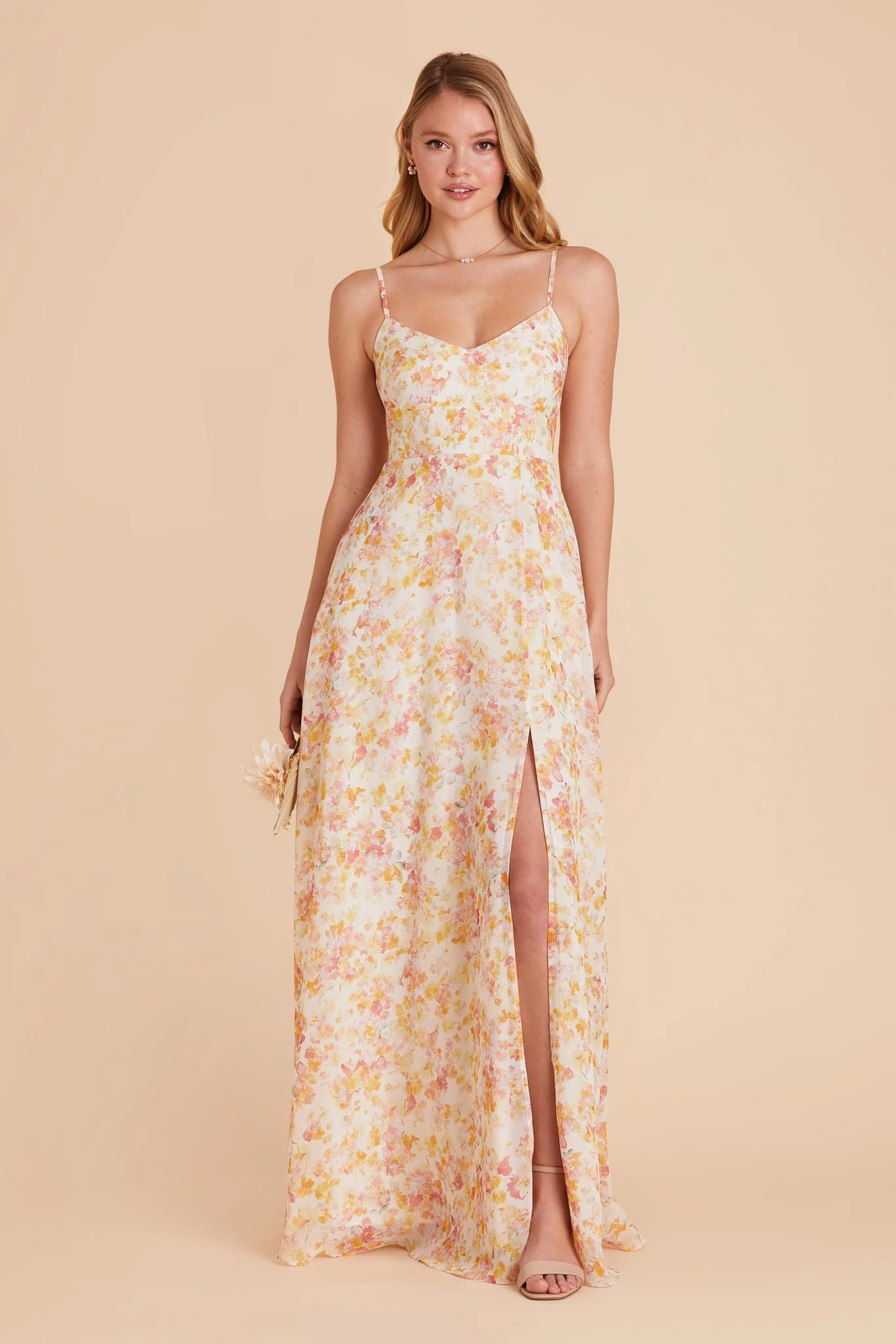 Devin Chiffon Dress With Slit - Pressed Floral - Image 3