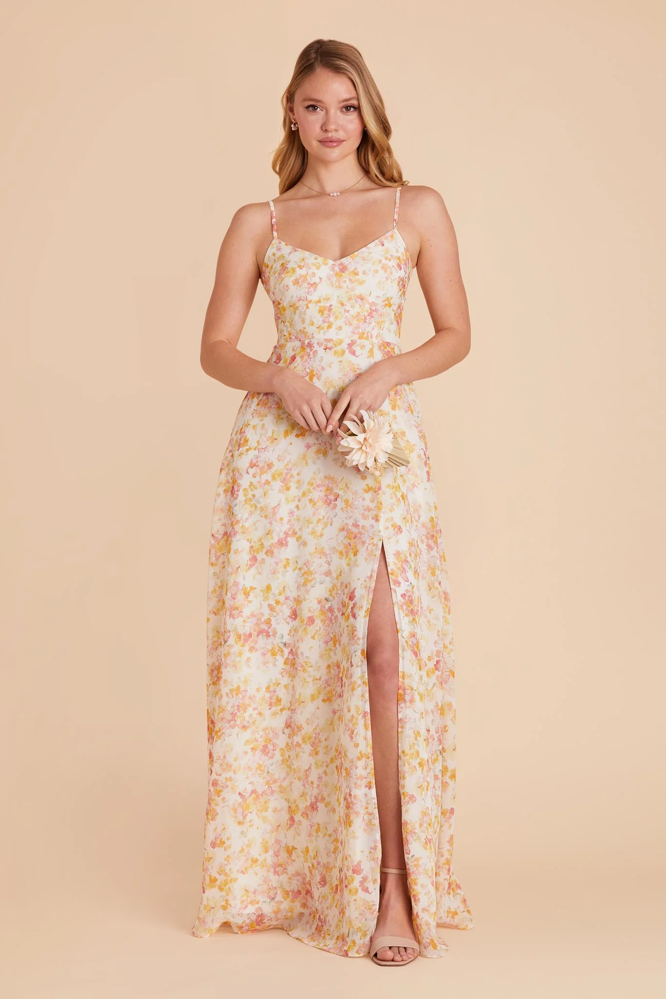 Devin Chiffon Dress With Slit - Pressed Floral - Image 4