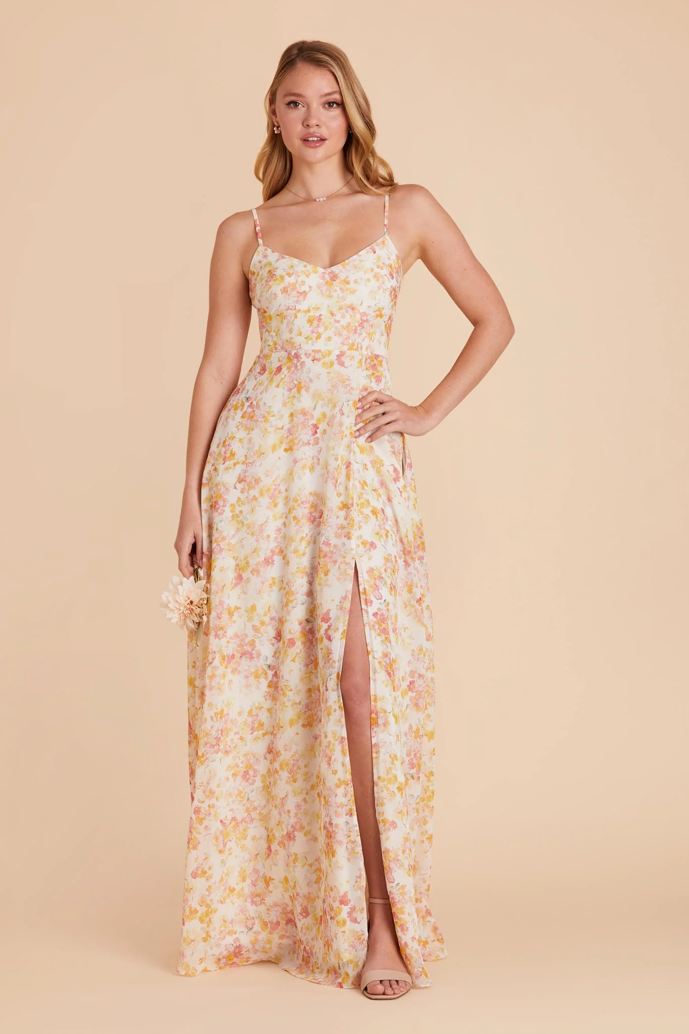 Devin Chiffon Dress With Slit - Pressed Floral - Image 5