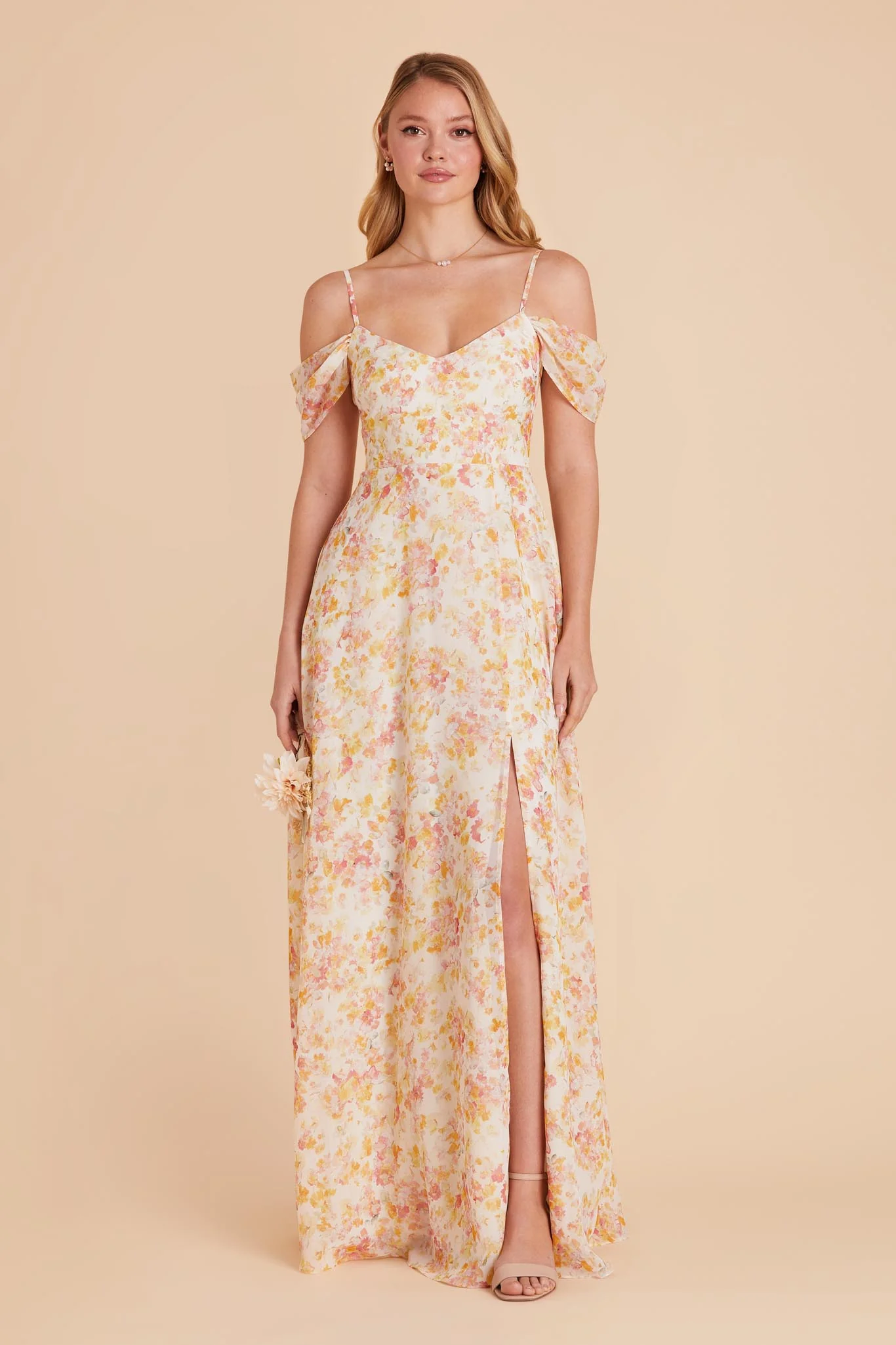 Devin Chiffon Dress With Slit - Pressed Floral - Image 6