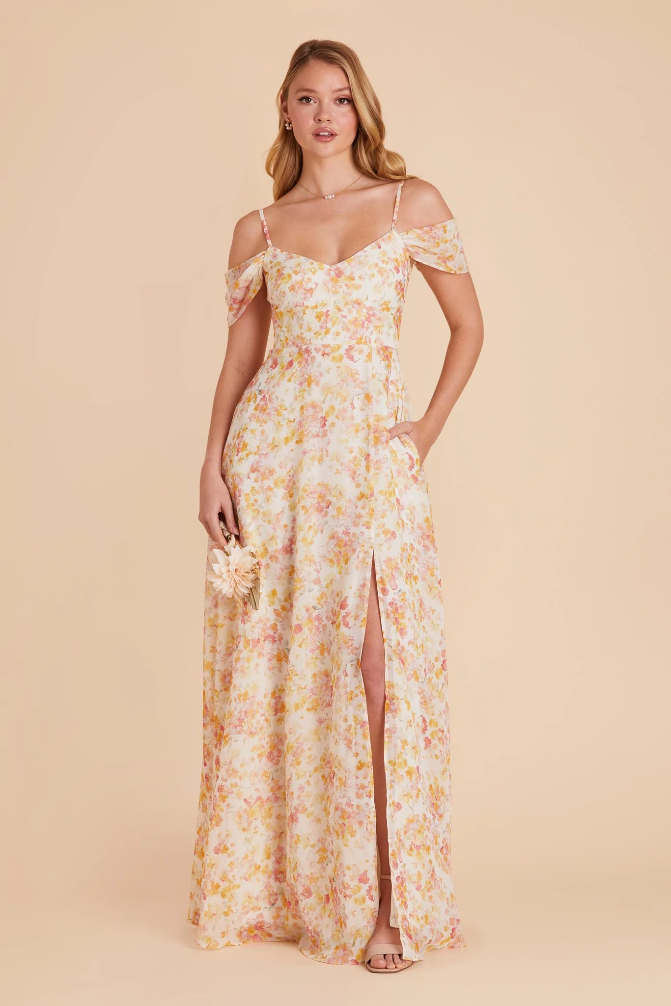 Devin Chiffon Dress With Slit - Pressed Floral - Image 7
