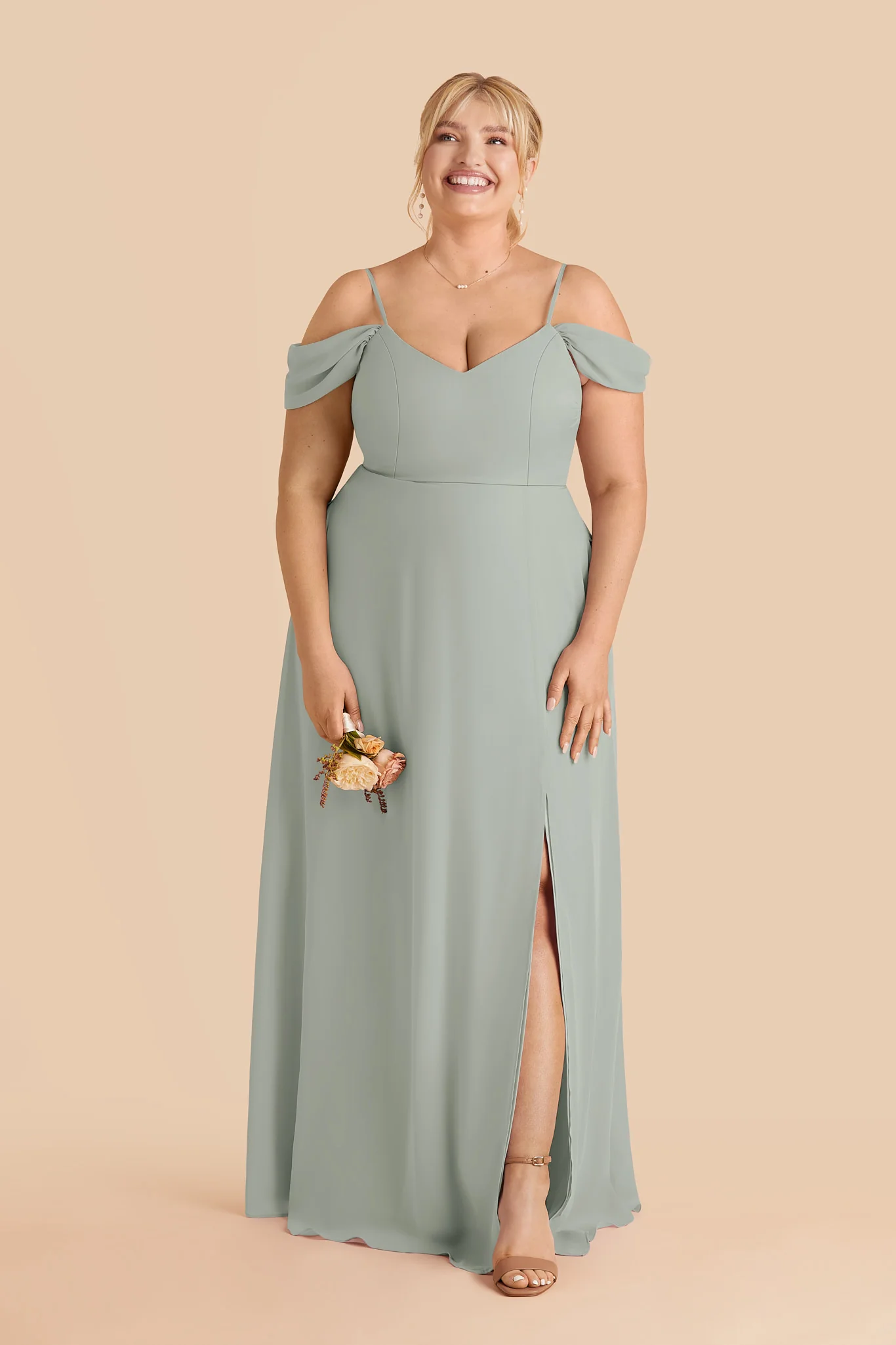Devin Chiffon Dress With Slit - Sage - Image 2
