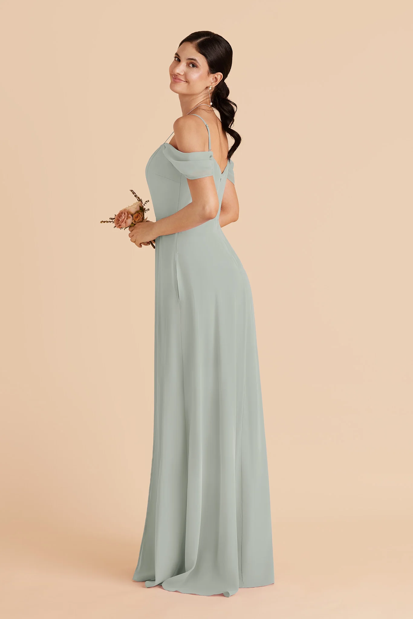 Devin Chiffon Dress With Slit - Sage - Image 3