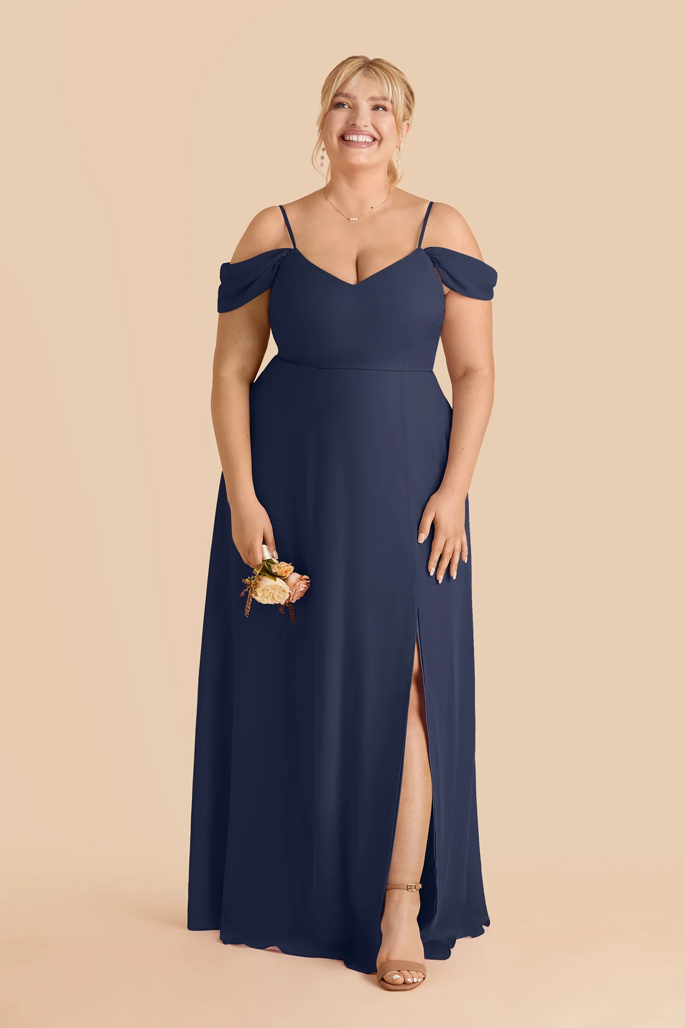 Devin Chiffon Dress With Slit - Slate Blue - Image 2