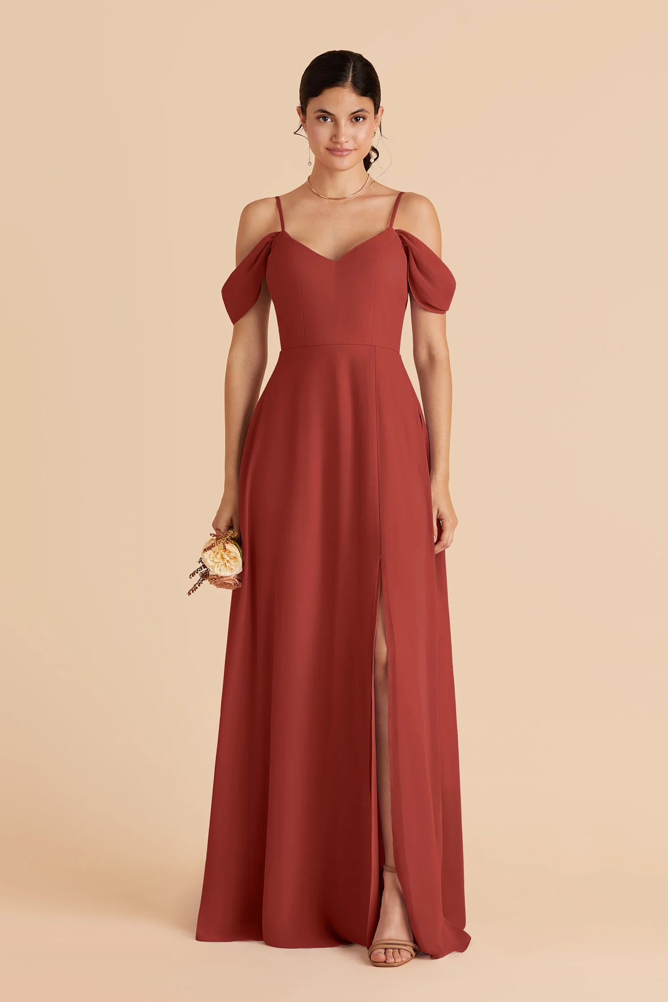 Devin Chiffon Dress With Slit - Spice