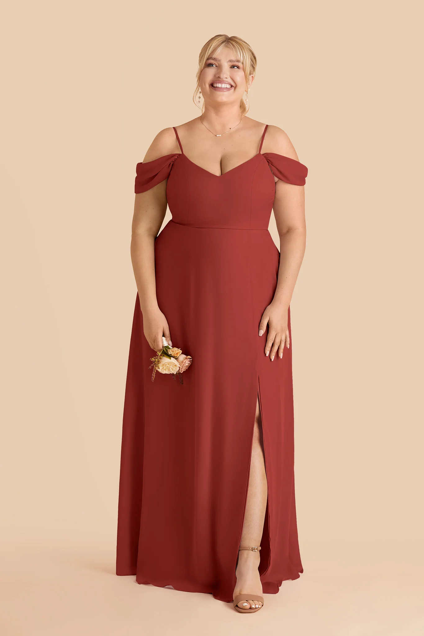 Devin Chiffon Dress With Slit - Spice - Image 2