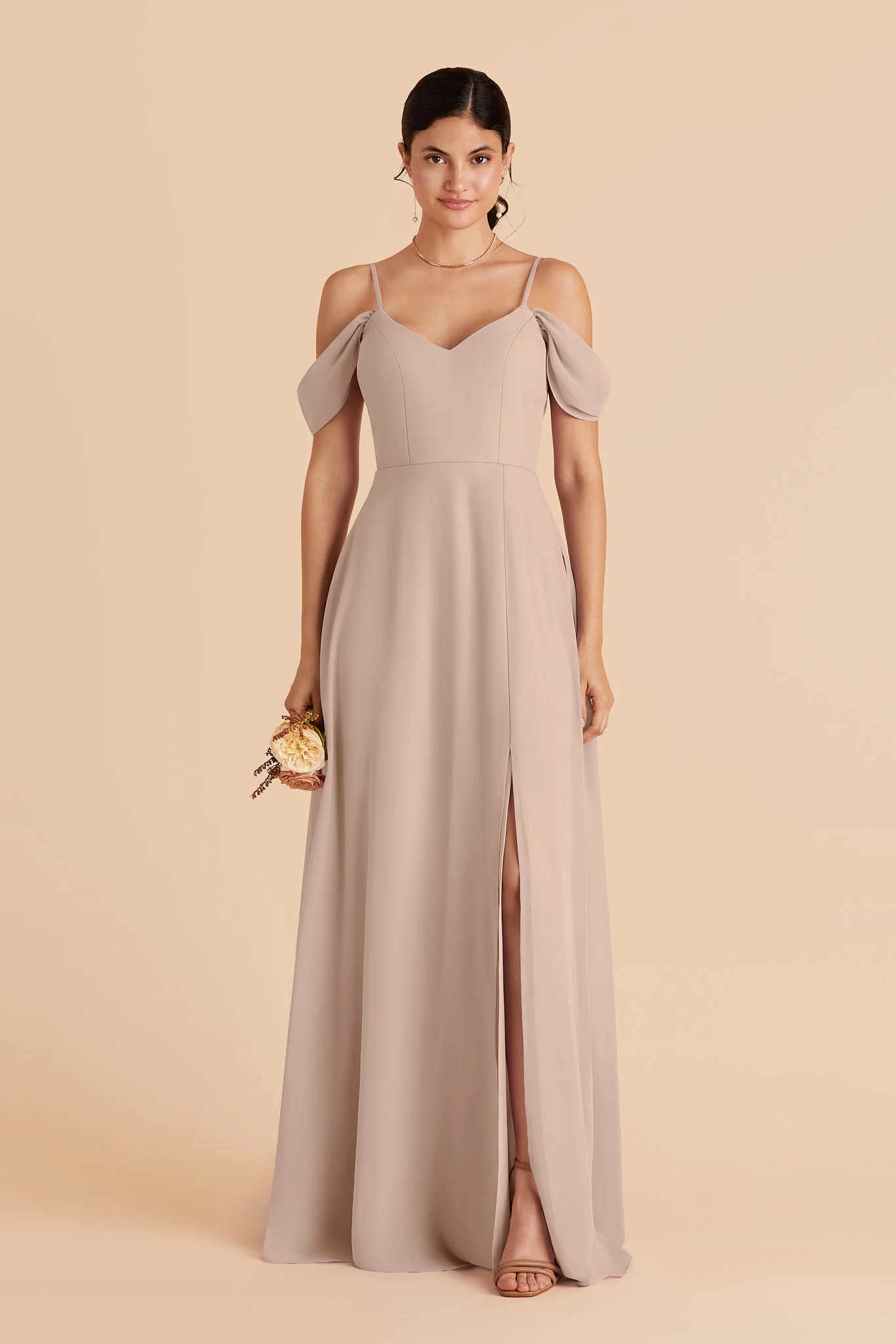 Devin Chiffon Dress With Slit - Taupe