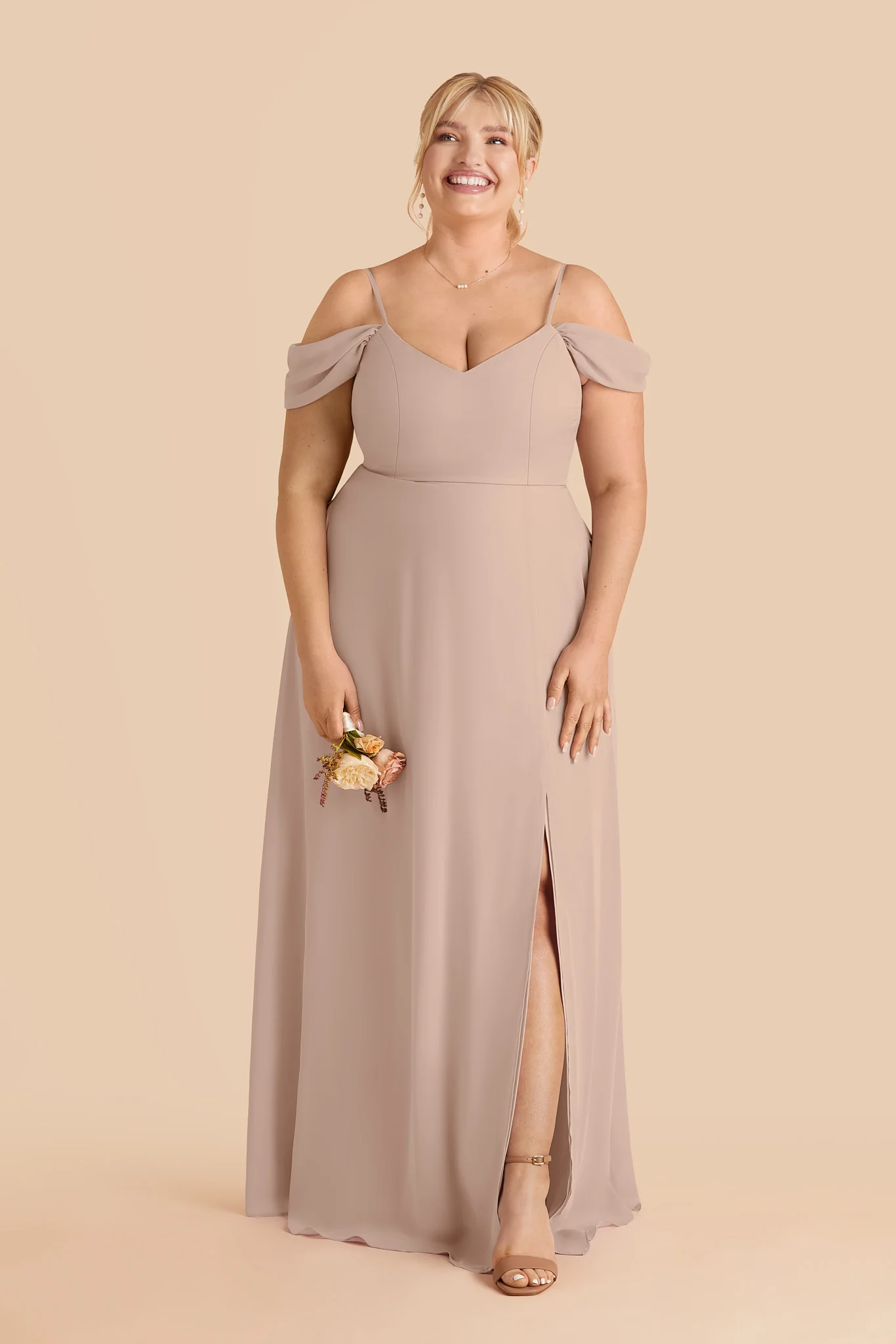 Devin Chiffon Dress With Slit - Taupe - Image 2