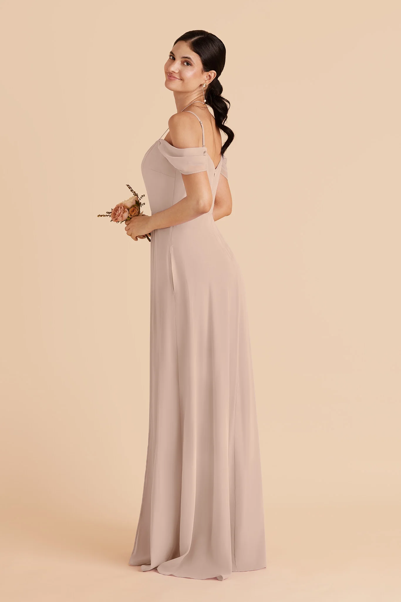Devin Chiffon Dress With Slit - Taupe - Image 3