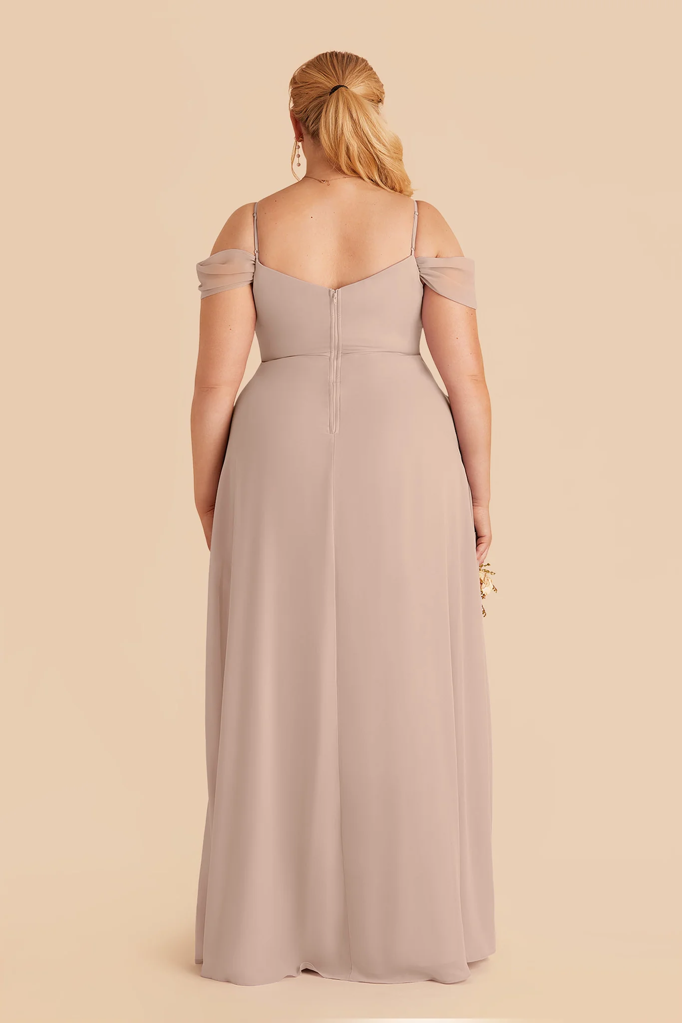 Devin Chiffon Dress With Slit - Taupe - Image 4