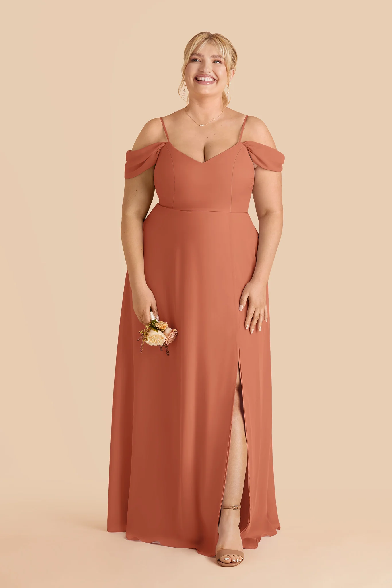Devin Chiffon Dress With Slit - Terracotta - Image 3