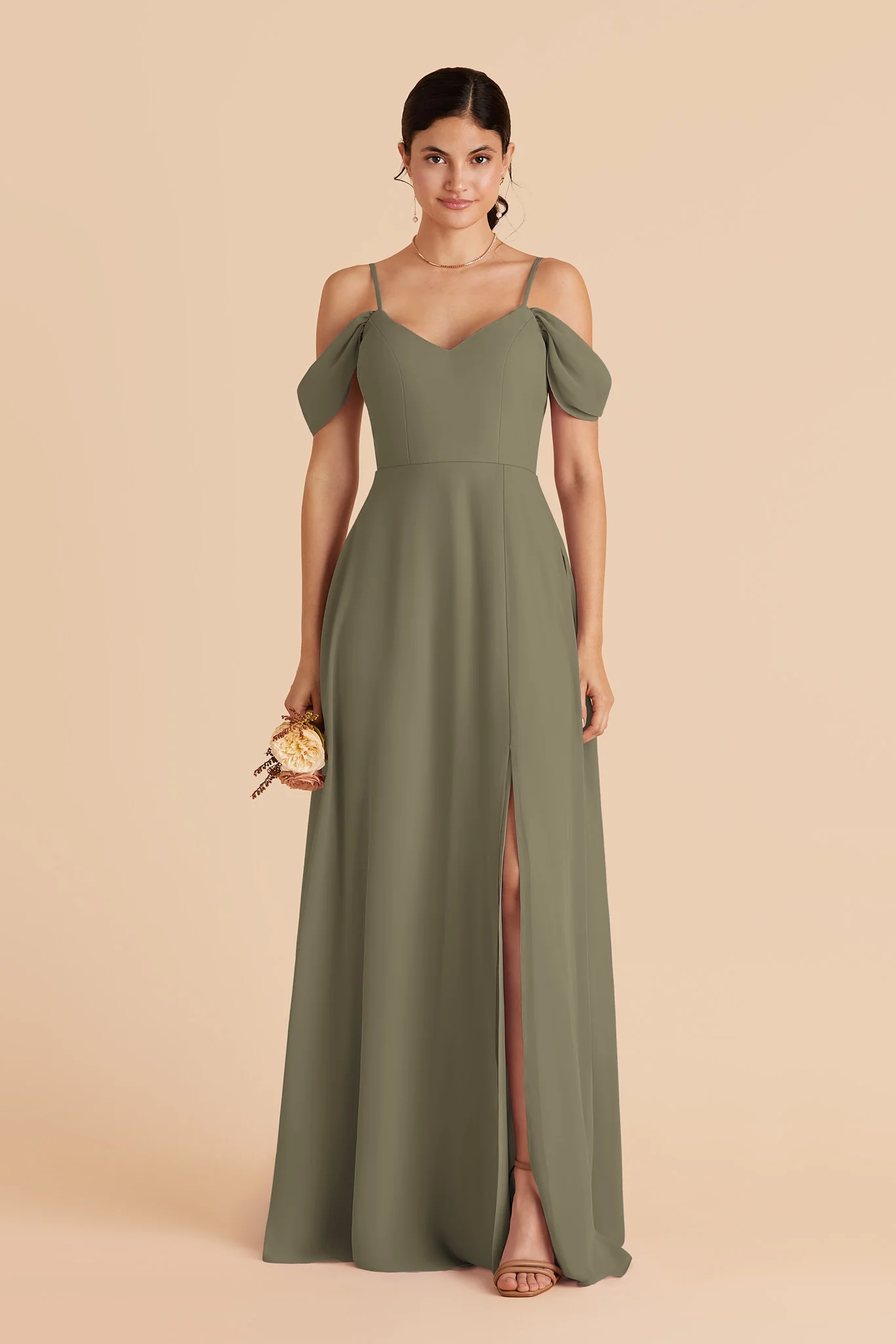 Devin Chiffon Dress With Slit - Thyme
