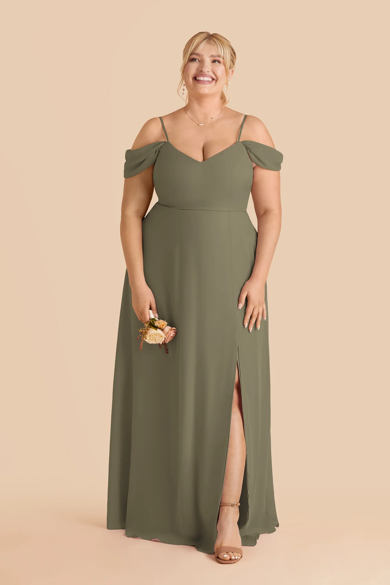 Devin Chiffon Dress With Slit - Thyme - Image 2