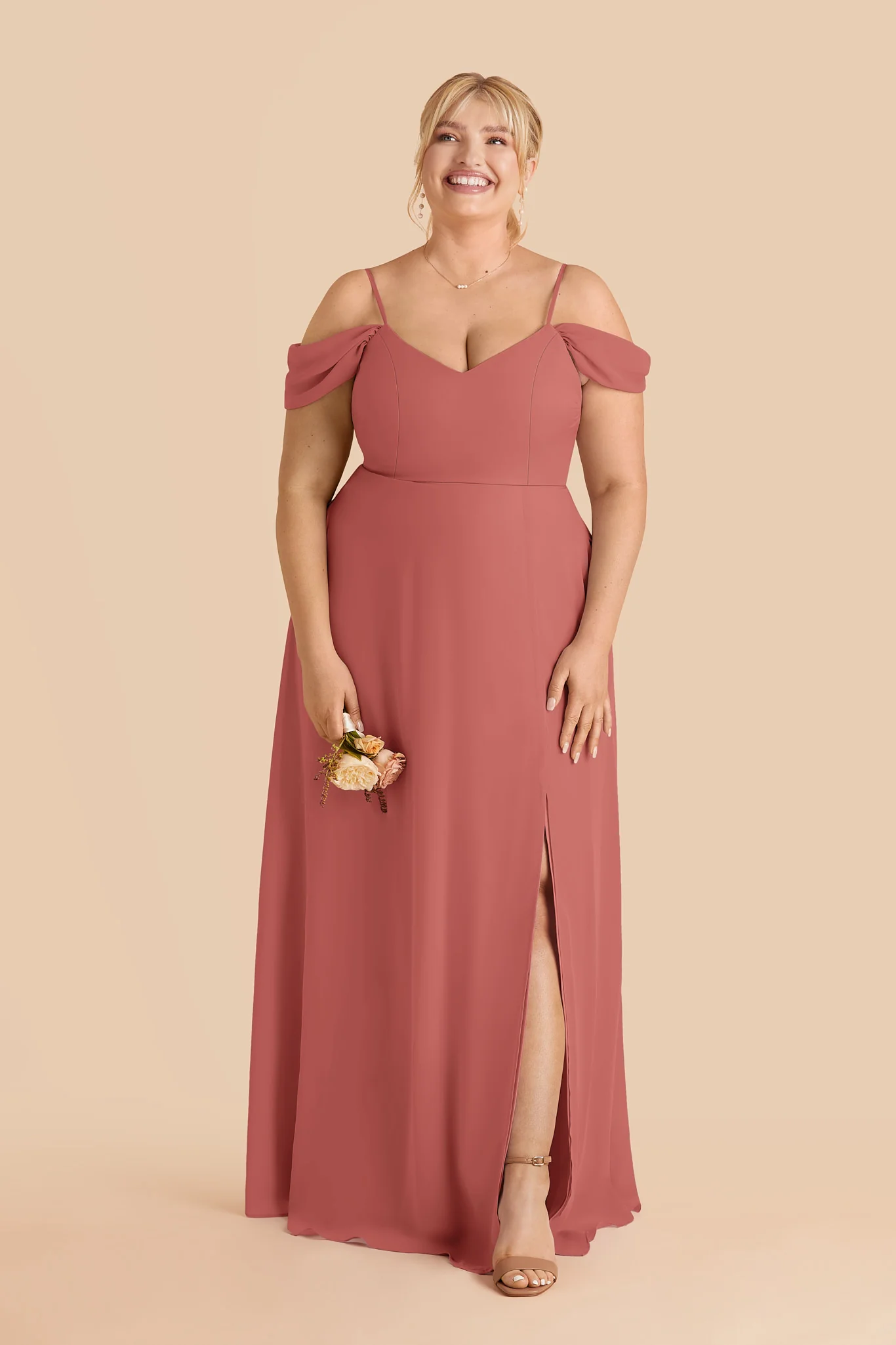 Devin Chiffon Dress With Slit - Wild Rose - Image 2