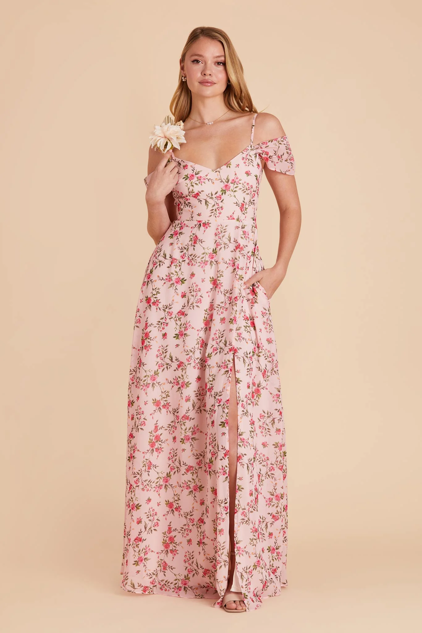 Devin Chiffon Dress With Slit - Wild Rose Garden - Image 6