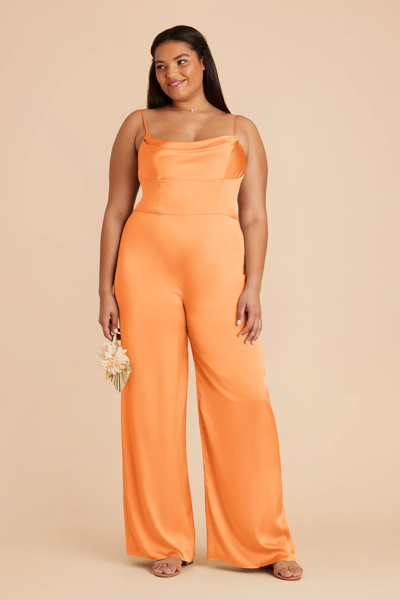 Donna Matte Satin Jumpsuit - Apricot - Image 2