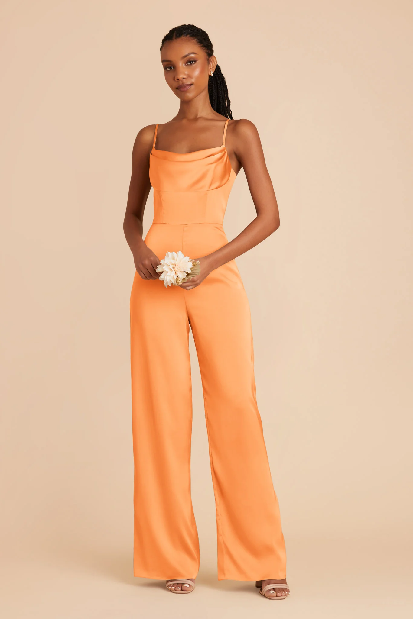 Donna Matte Satin Jumpsuit - Apricot - Image 3