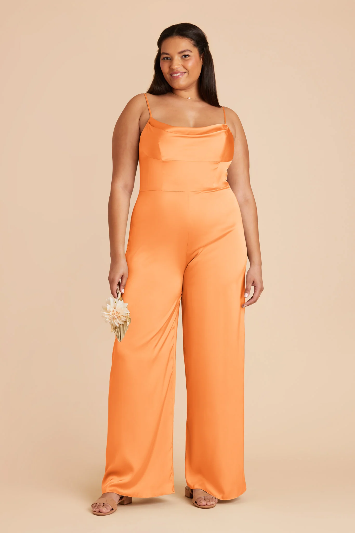 Donna Matte Satin Jumpsuit - Apricot - Image 6