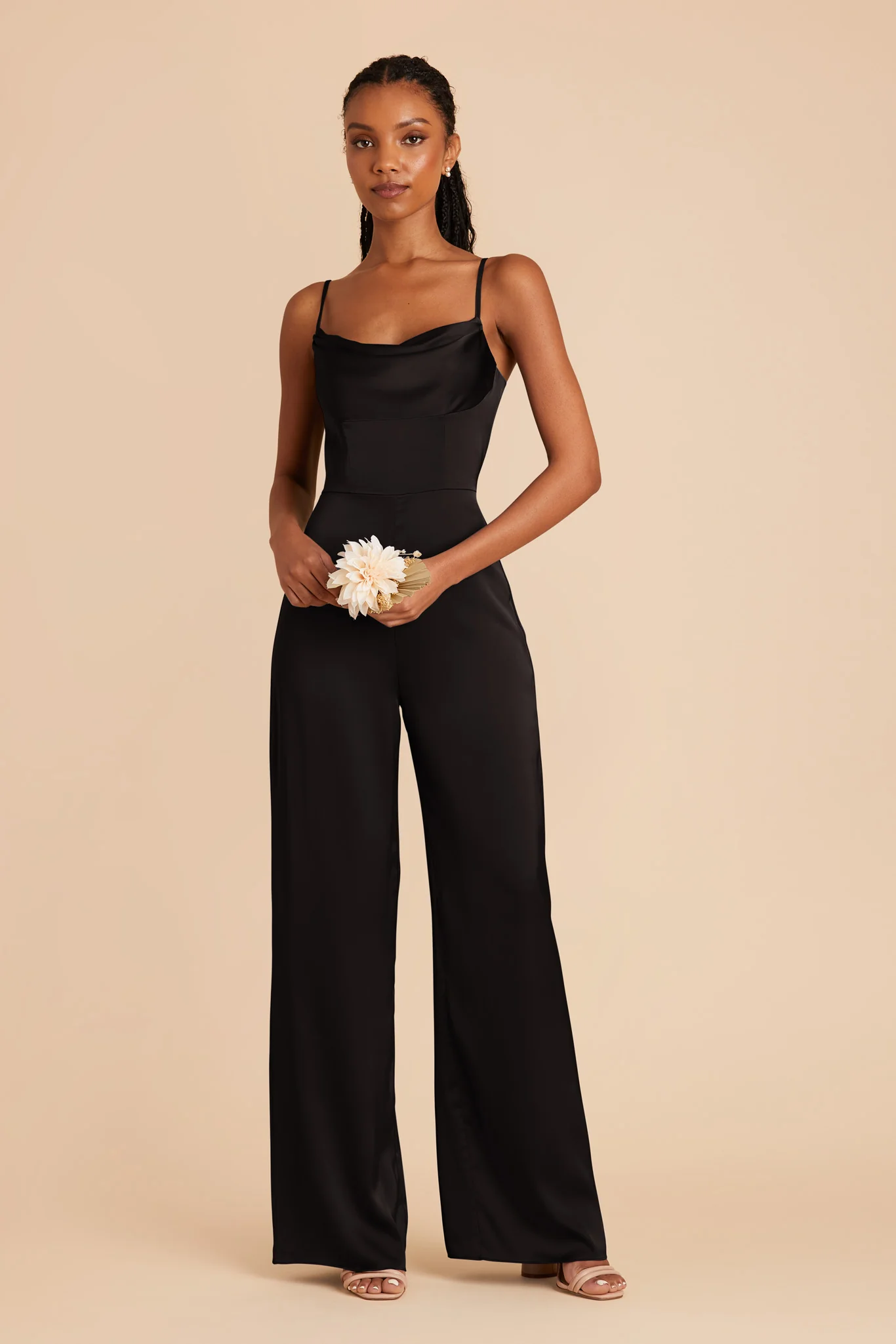 Donna Matte Satin Jumpsuit - Black - Image 3