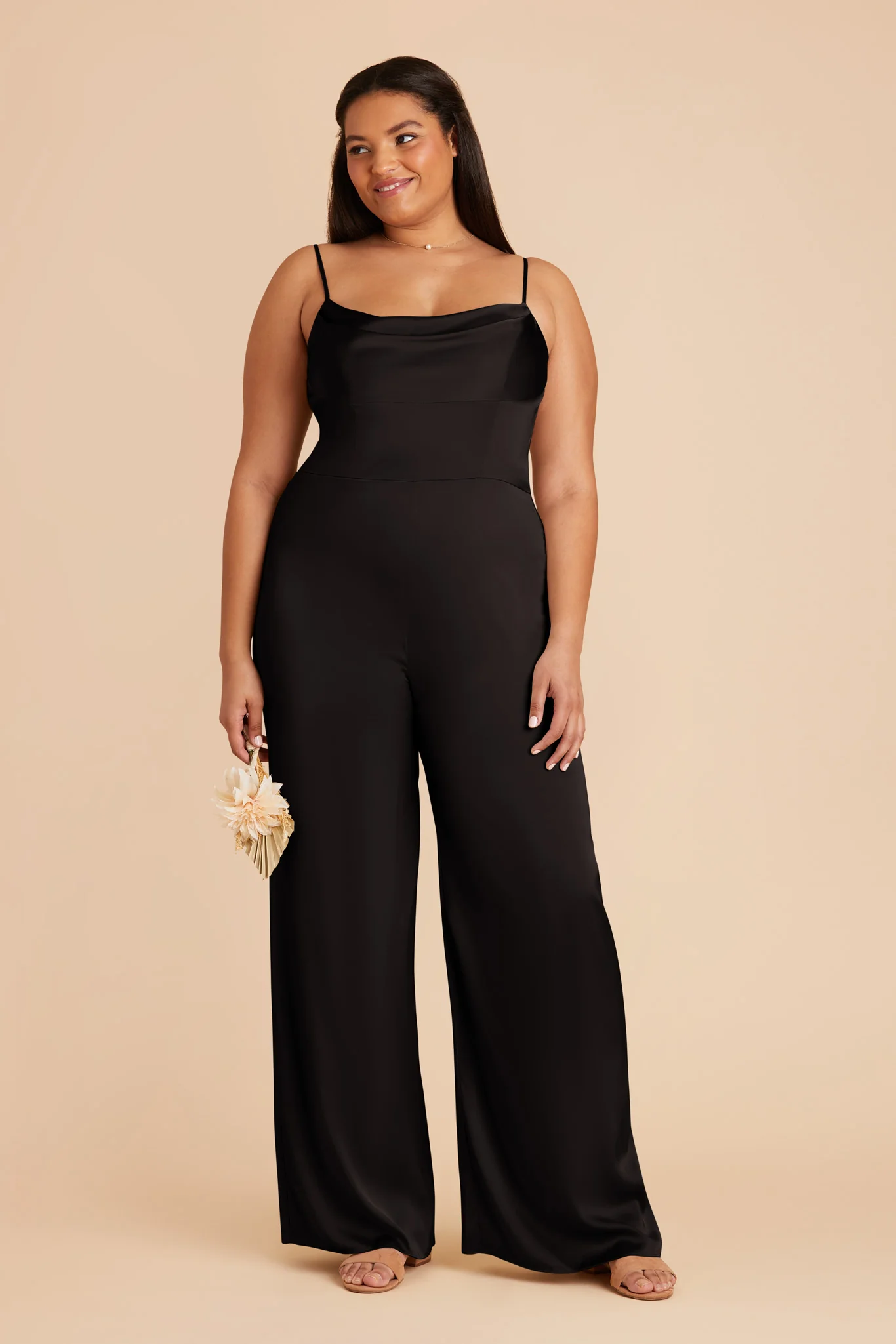Donna Matte Satin Jumpsuit - Black - Image 7