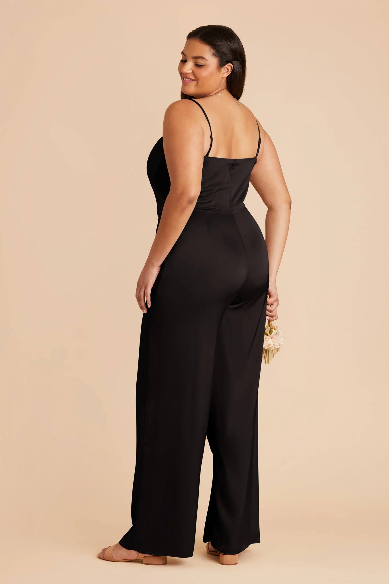 Donna Matte Satin Jumpsuit - Black - Image 8