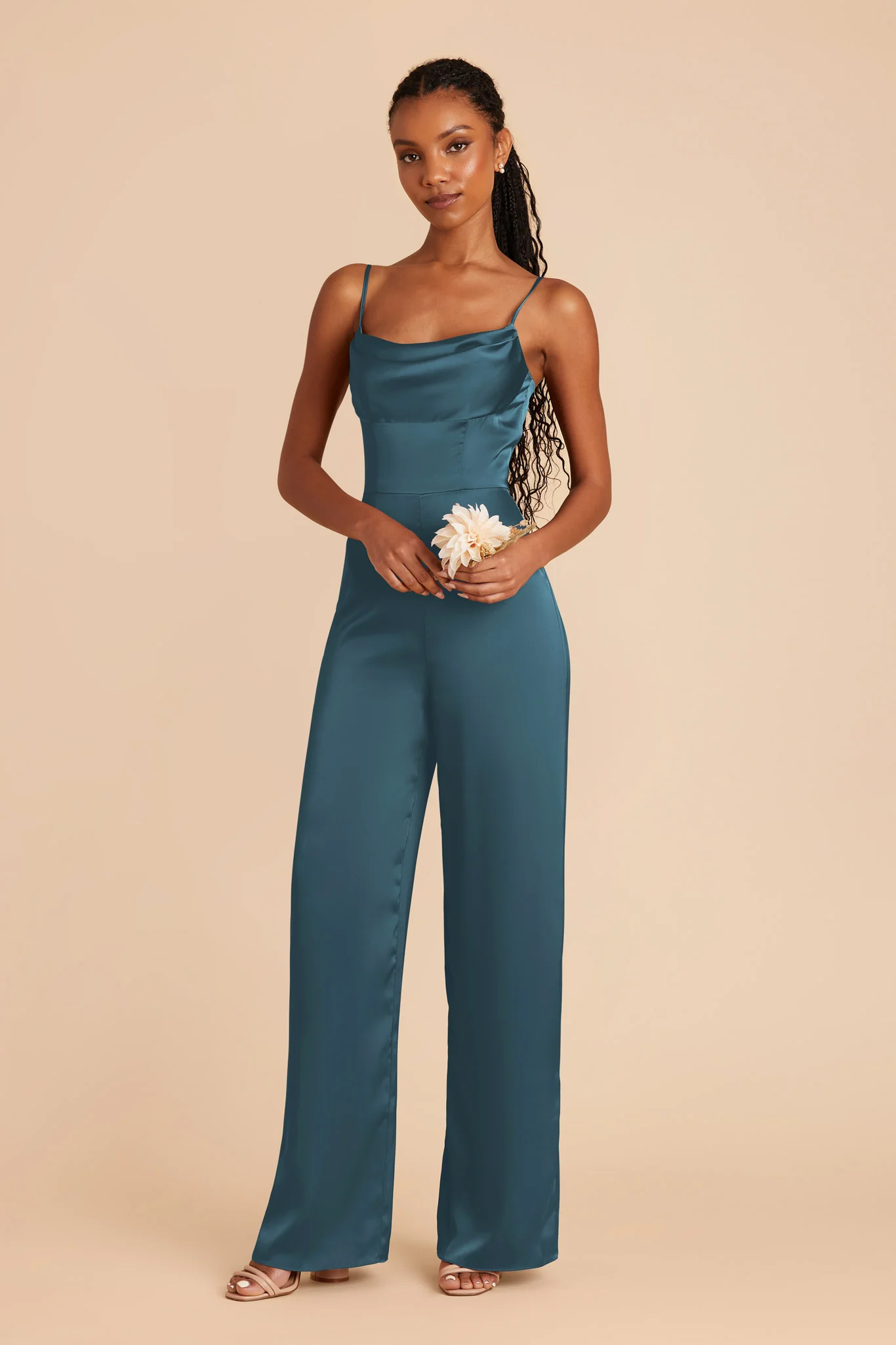 Donna Matte Satin Jumpsuit - Dark Teal - Image 3