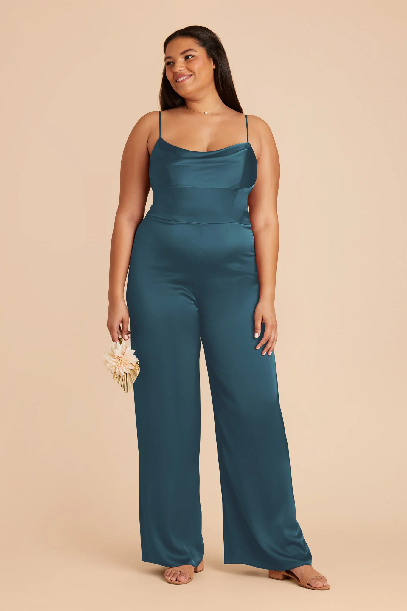 Donna Matte Satin Jumpsuit - Dark Teal - Image 6