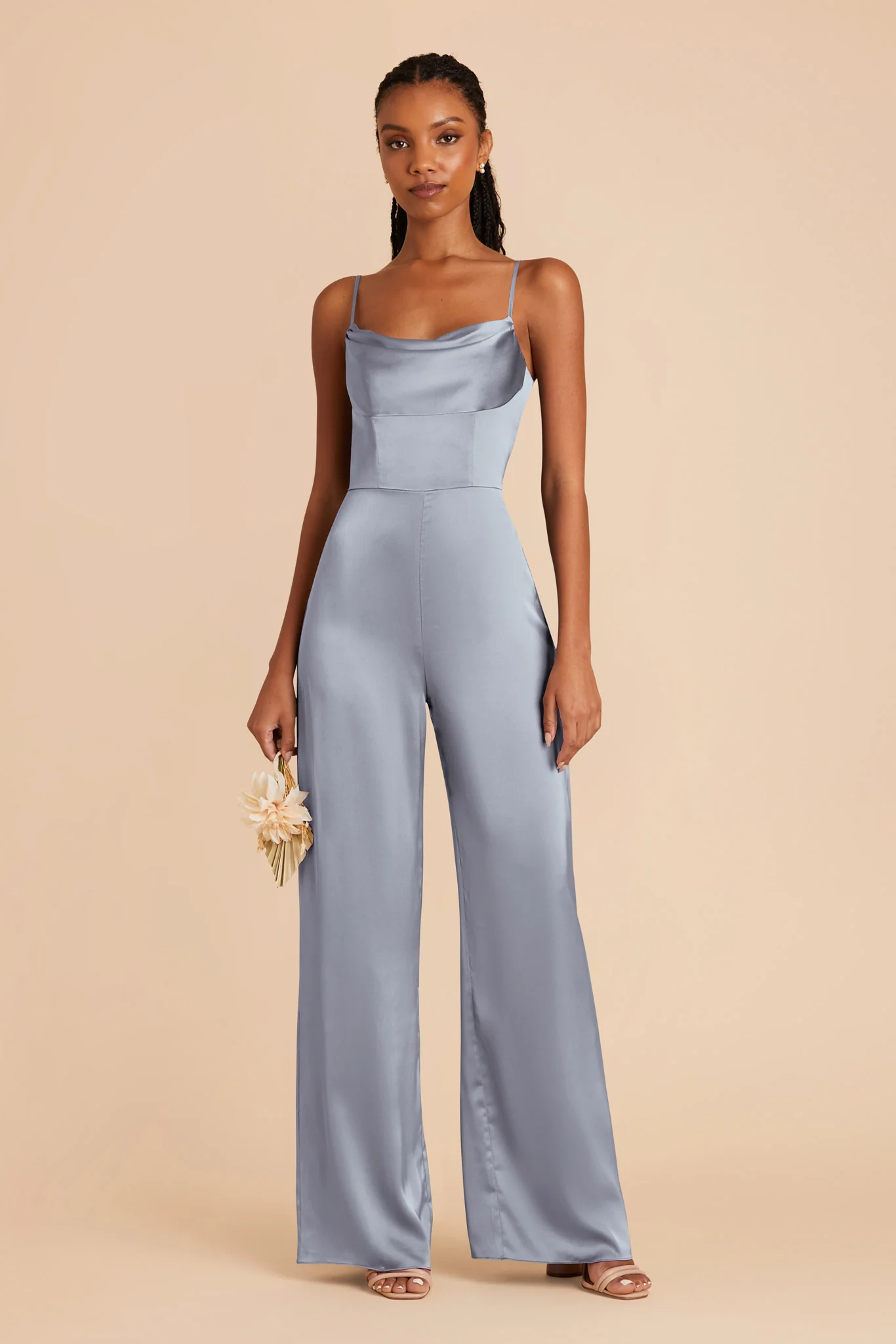 Donna Matte Satin Jumpsuit - Dusty Blue
