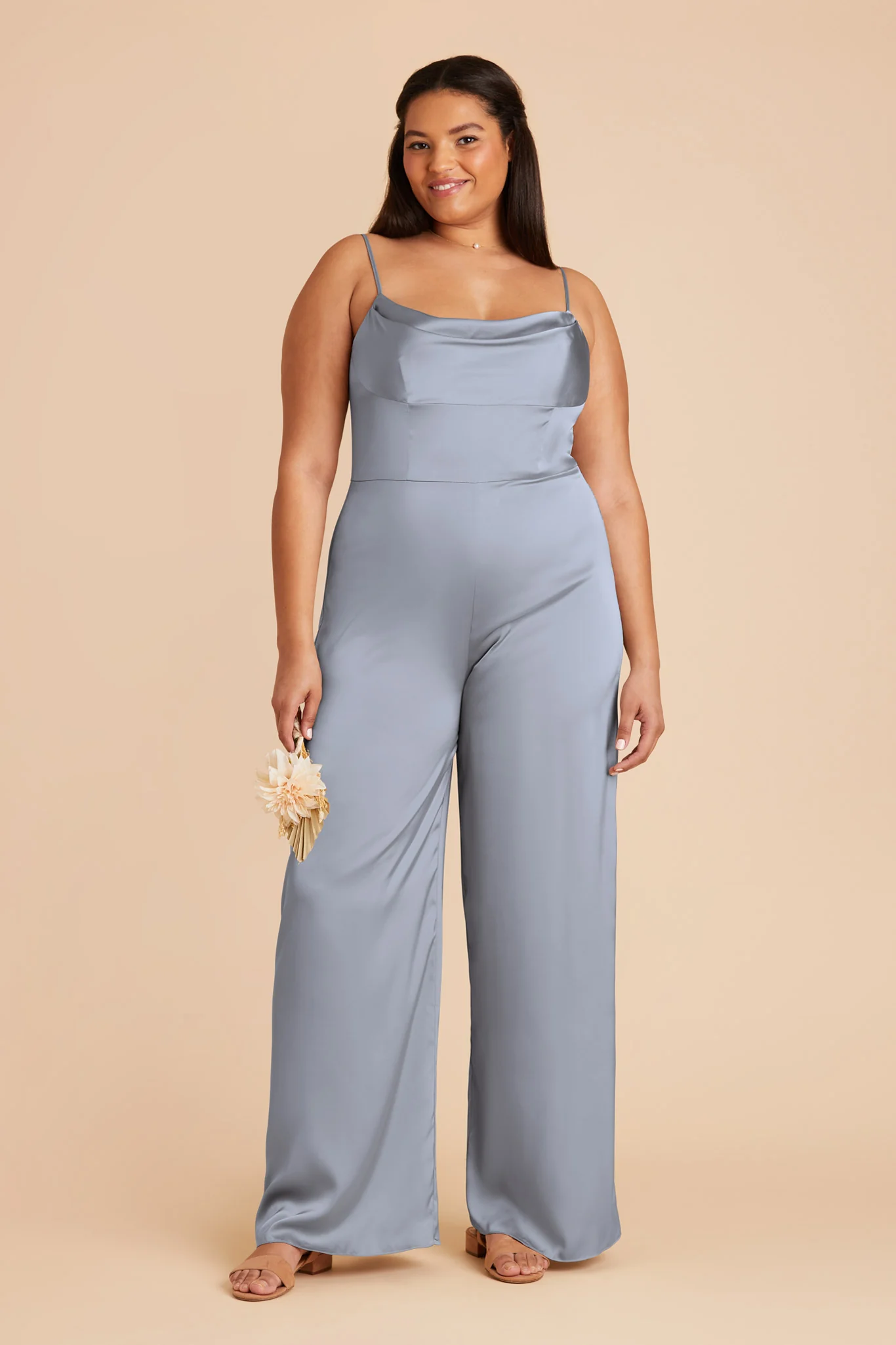 Donna Matte Satin Jumpsuit - Dusty Blue - Image 2