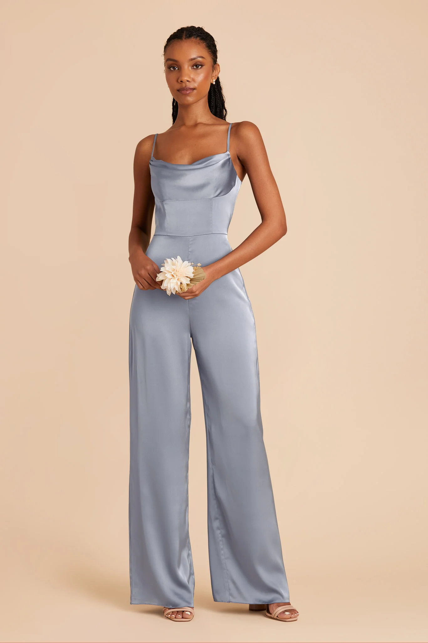 Donna Matte Satin Jumpsuit - Dusty Blue - Image 3