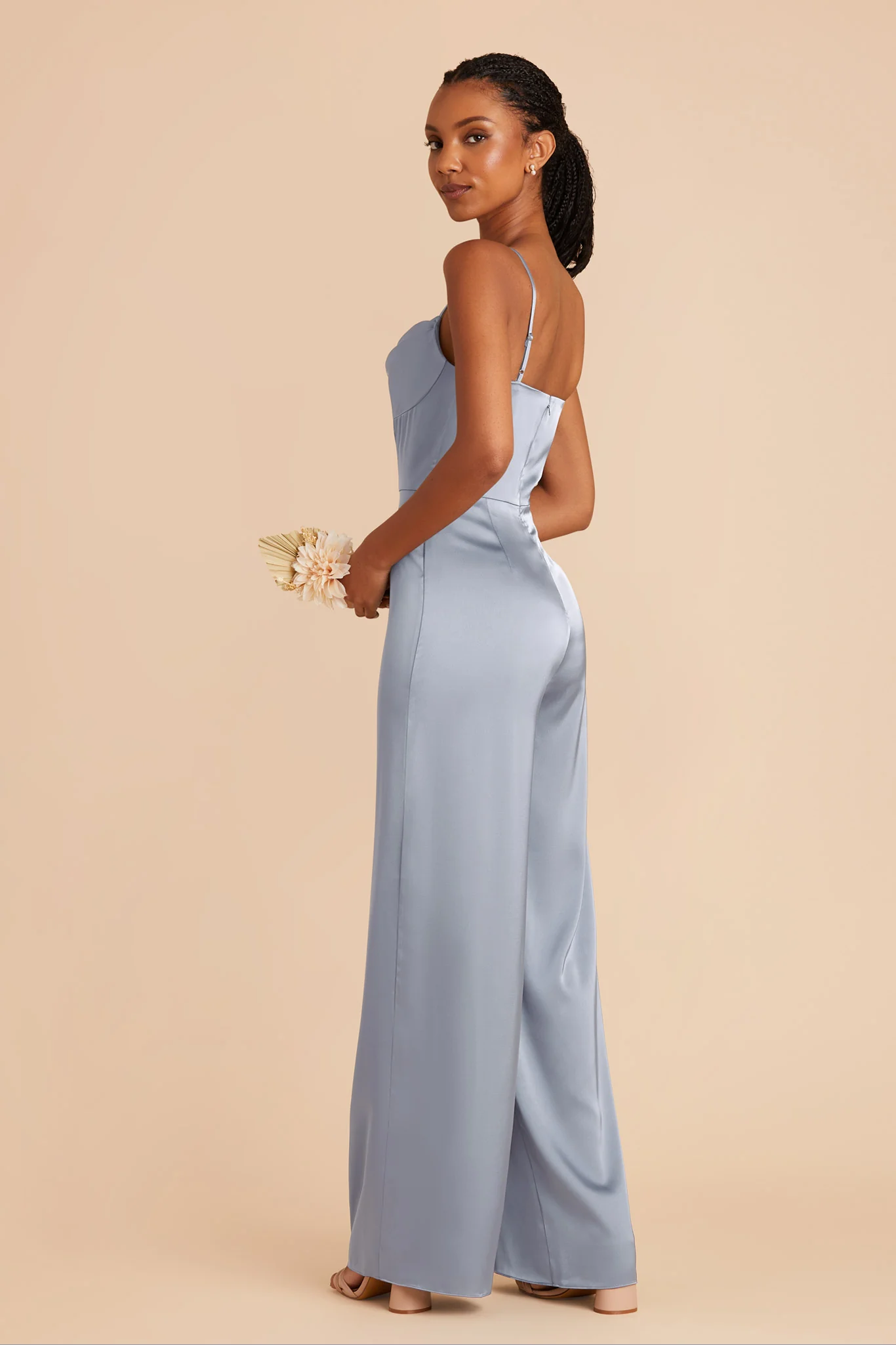 Donna Matte Satin Jumpsuit - Dusty Blue - Image 4
