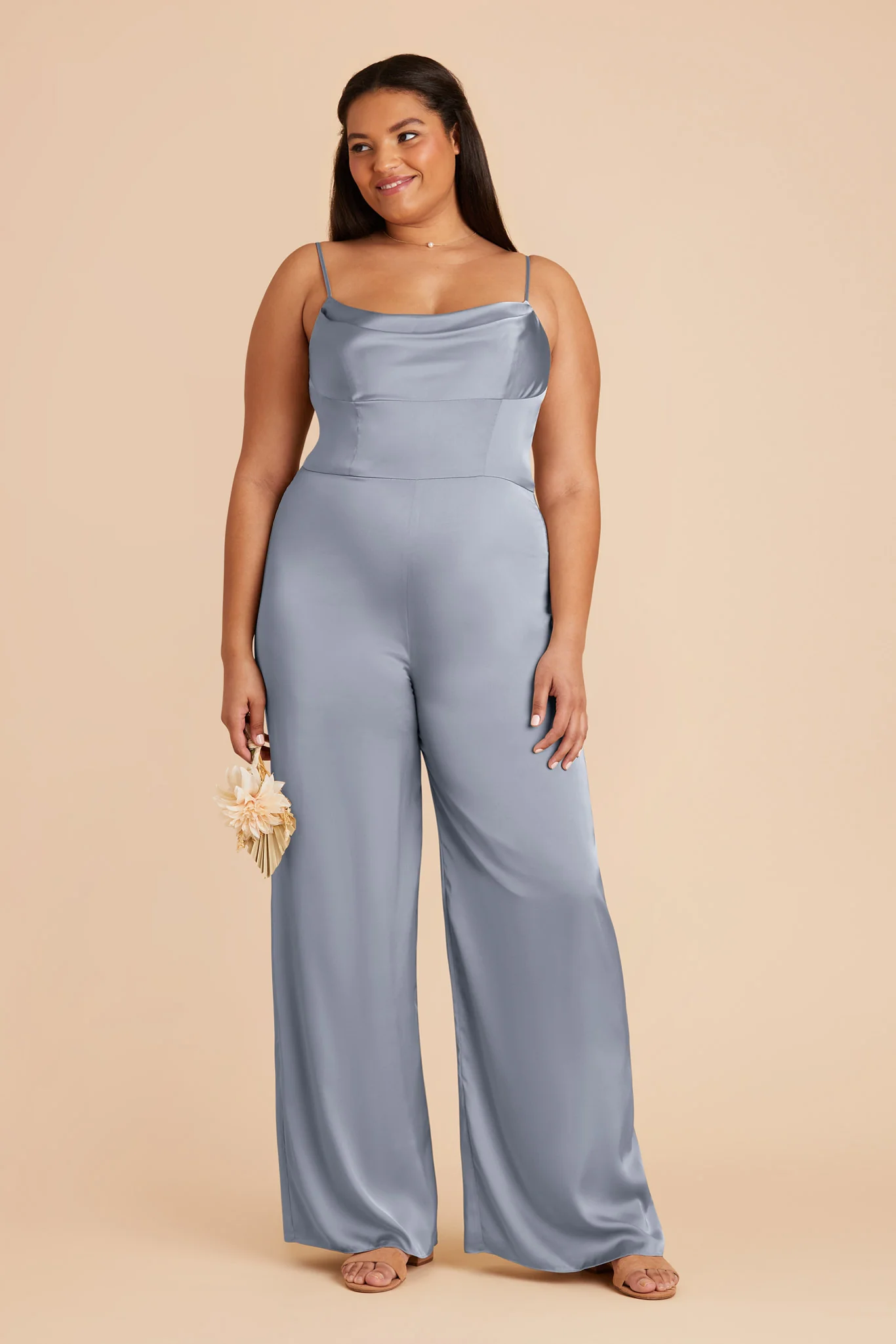 Donna Matte Satin Jumpsuit - Dusty Blue - Image 7