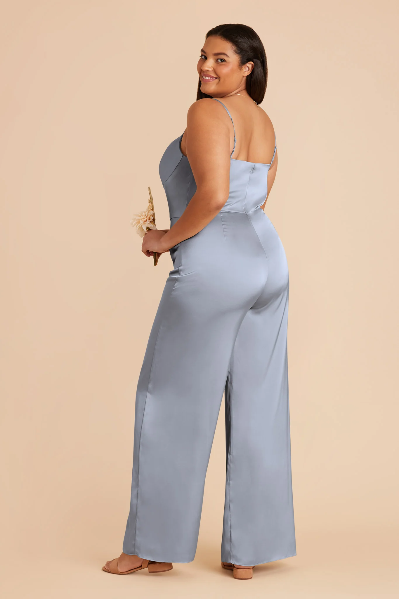 Donna Matte Satin Jumpsuit - Dusty Blue - Image 8