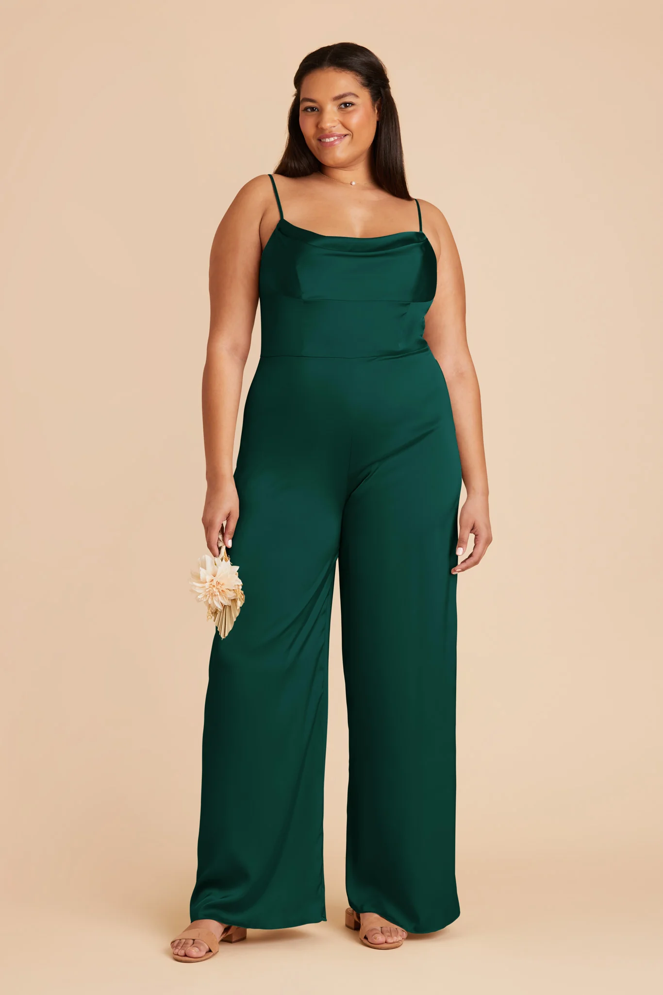 Donna Matte Satin Jumpsuit - Emerald - Image 2