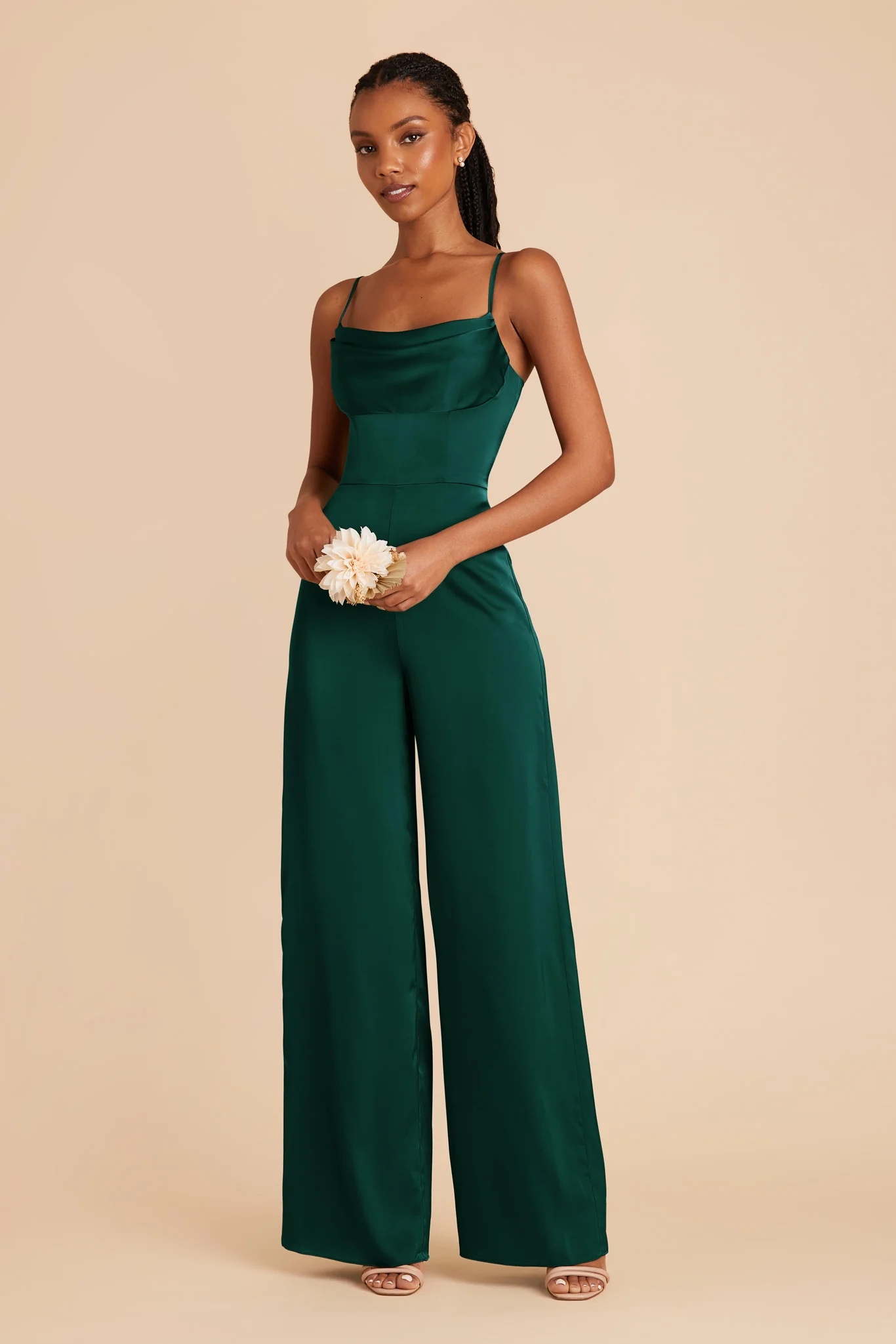 Donna Matte Satin Jumpsuit - Emerald - Image 3