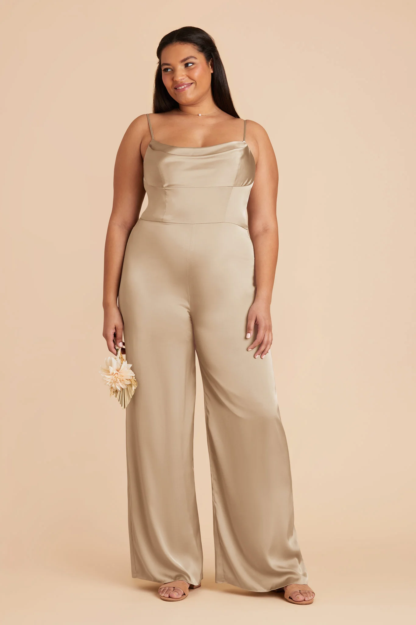 Donna Matte Satin Jumpsuit - Neutral Champagne - Image 7