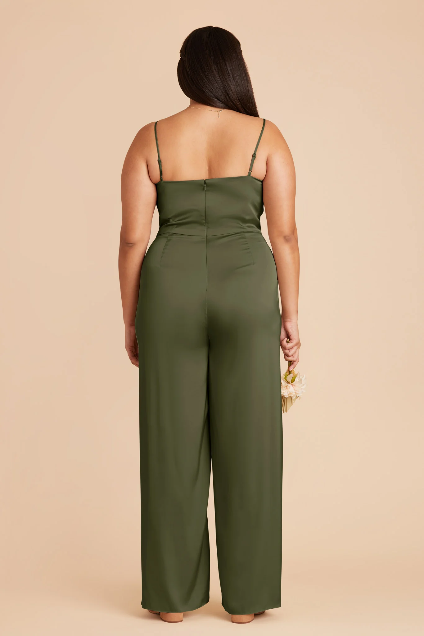 Donna Matte Satin Jumpsuit - Olive - Image 11