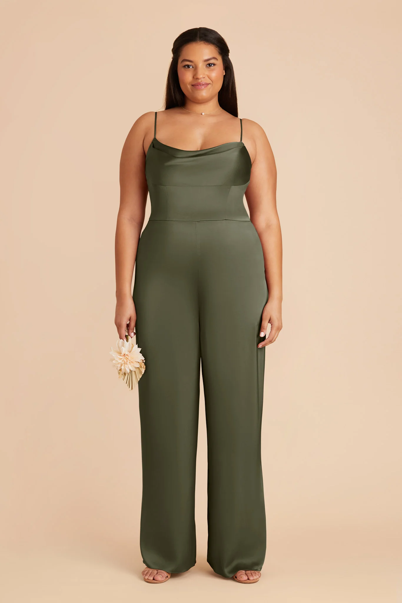 Donna Matte Satin Jumpsuit - Olive - Image 2