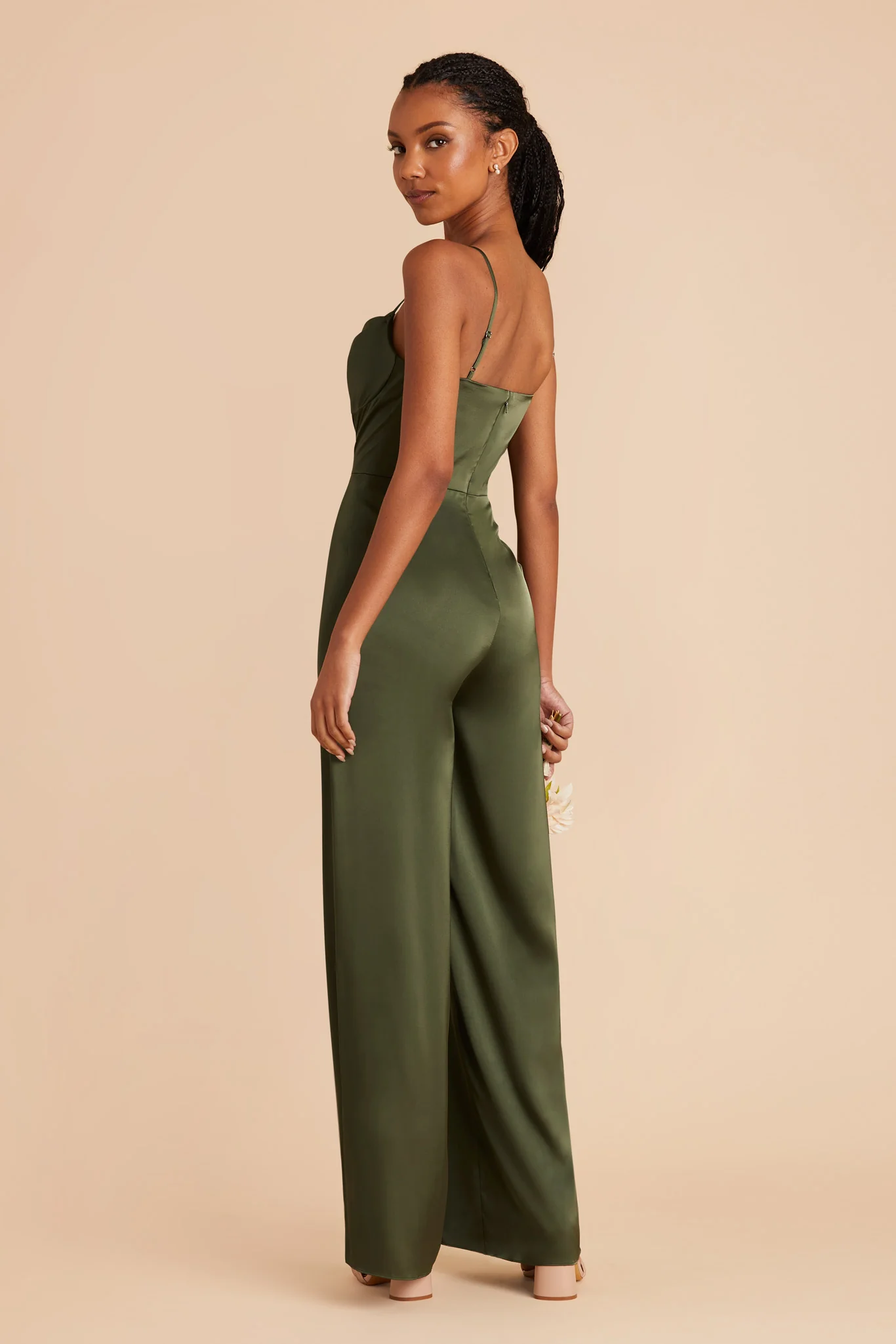 Donna Matte Satin Jumpsuit - Olive - Image 6